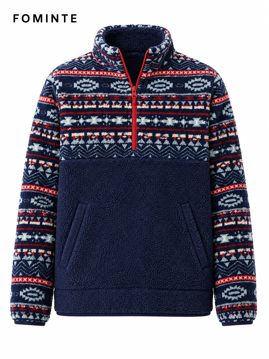 Fair Isle Print Half-Zip Fleece Pullover