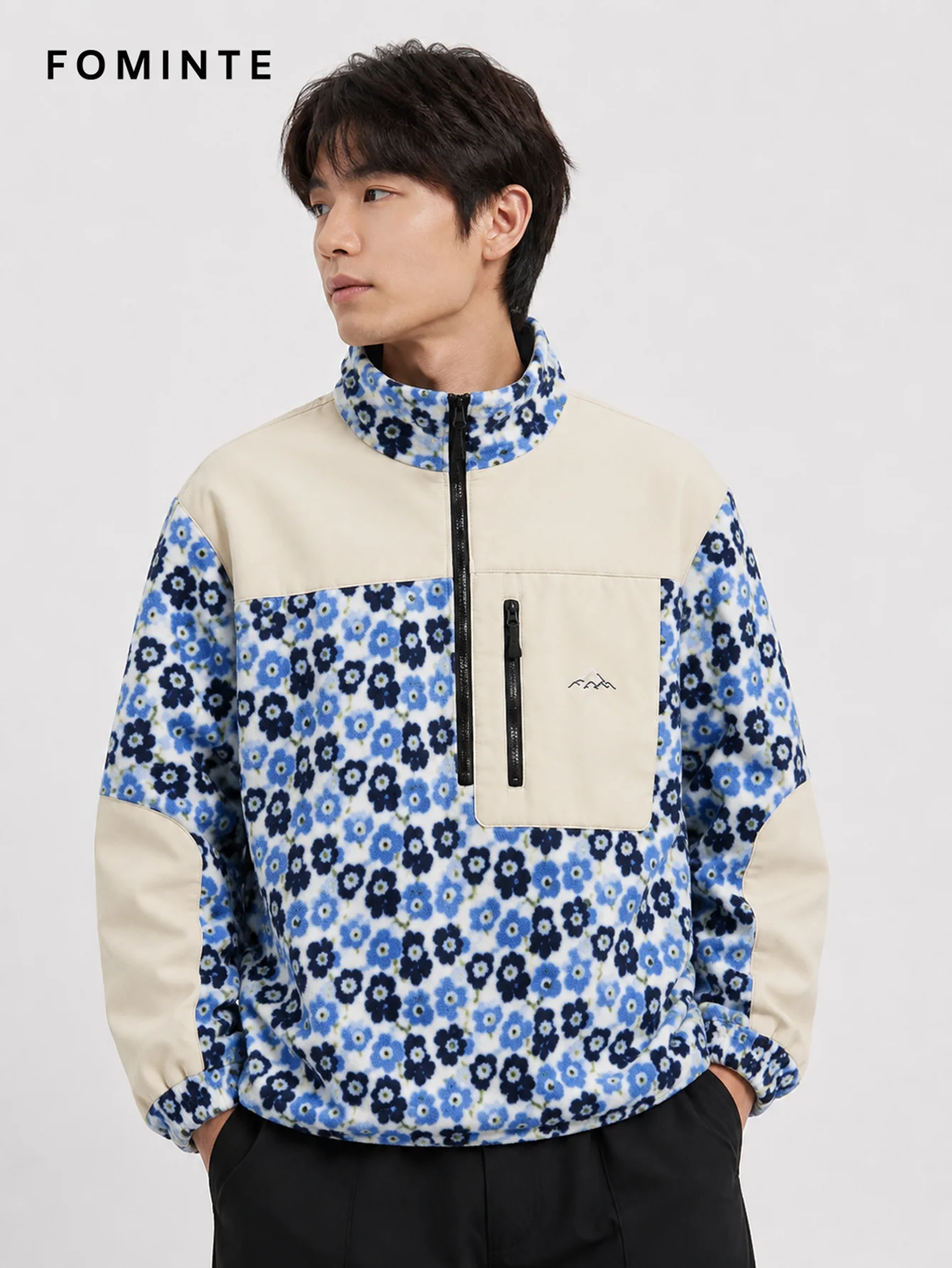 Fleece Outdoor Spliced Stand Collar Pullover - All-Over Print Wholesale Custom Sportswear - FM0801000412-6