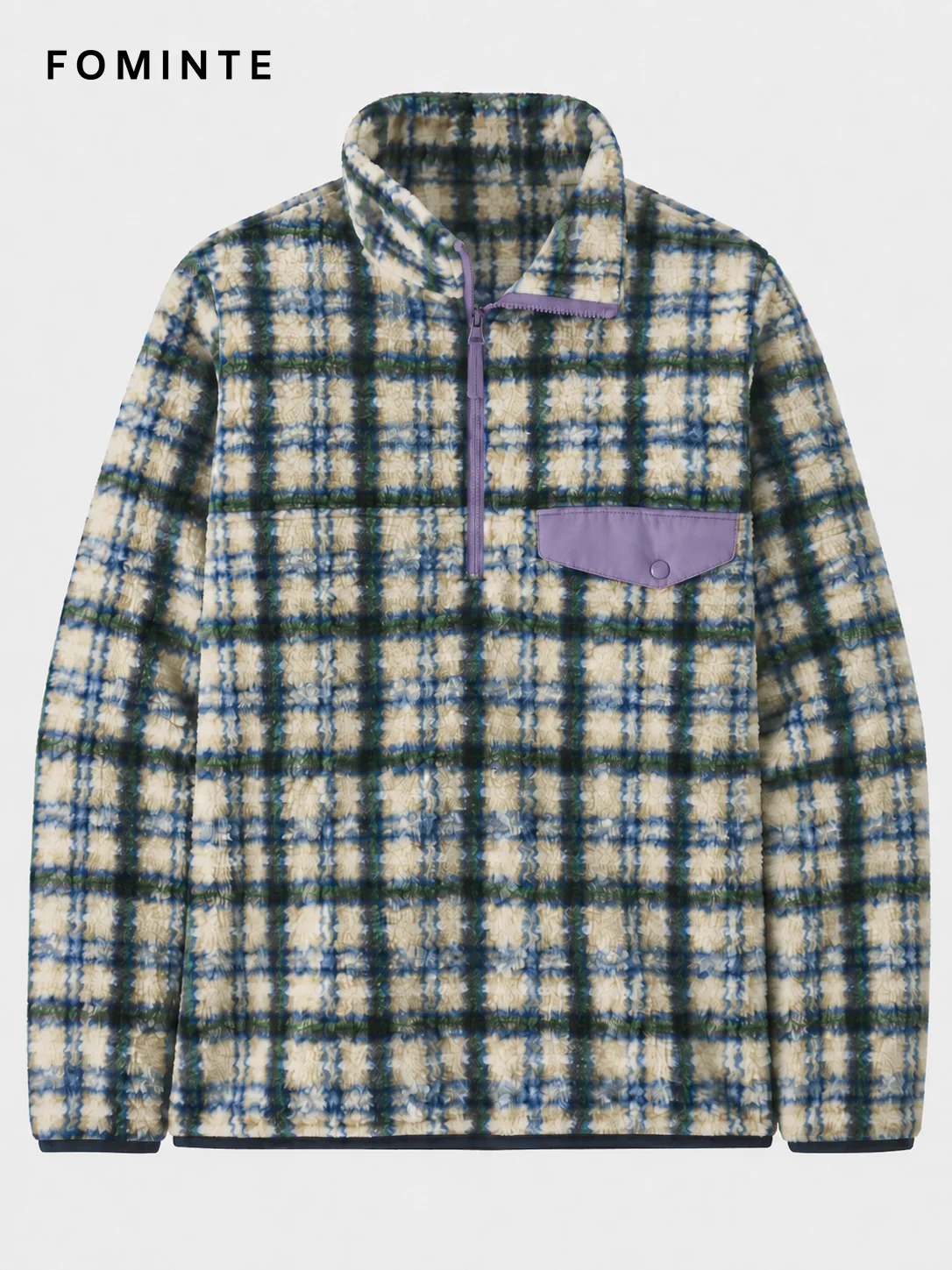 Half-Zip Plaid Print Fleece Pullover