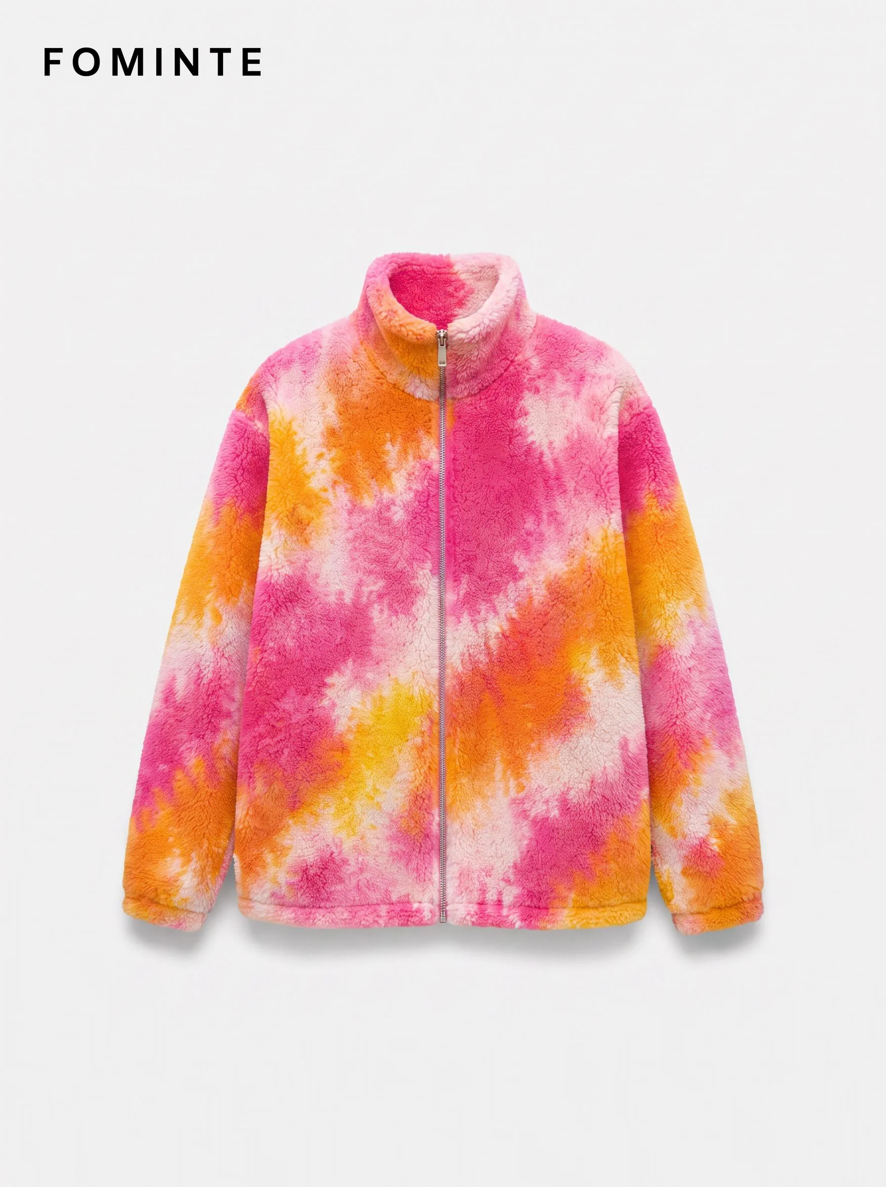 Bright Pink-Orange Tie-Dye Full-Zip Fleece Jacket