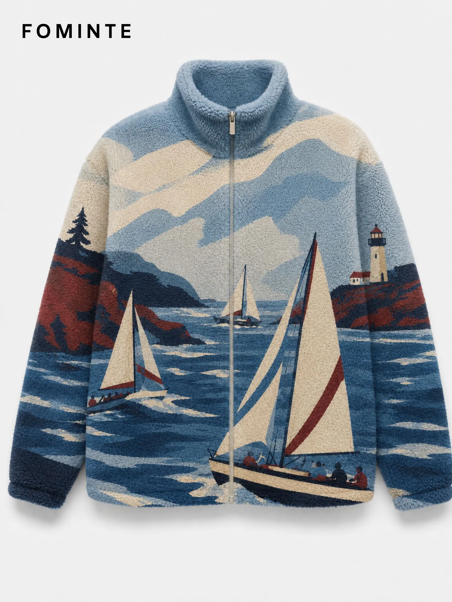 Coastal Sailing Print Full-Zip Fleece Jacket