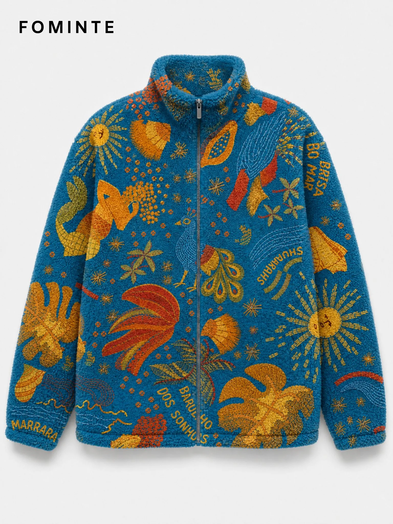 Blue Tropical Ocean Print Full-Zip Fleece Jacket