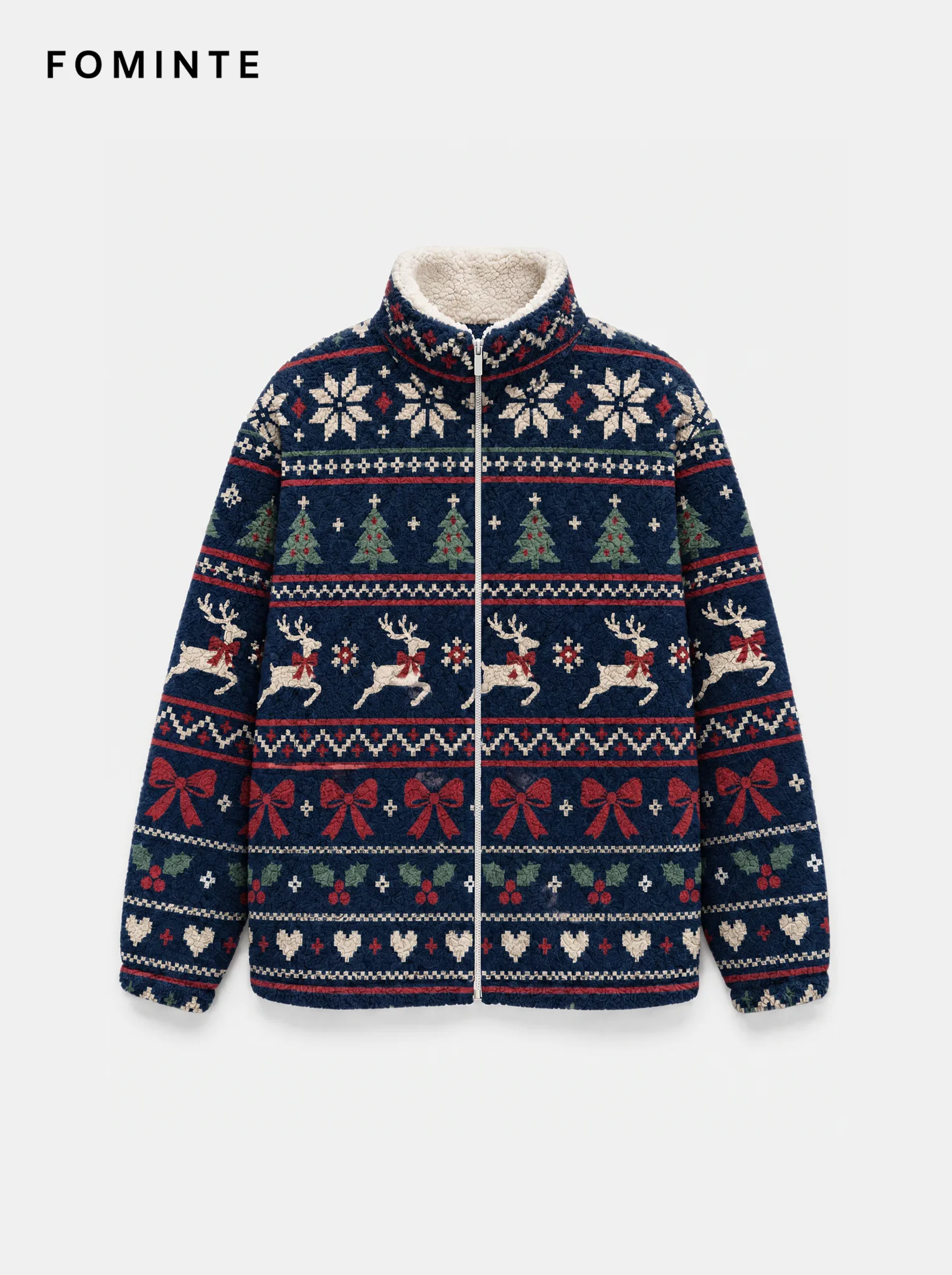 Navy Nordic Fair Isle Christmas Fleece Jacket