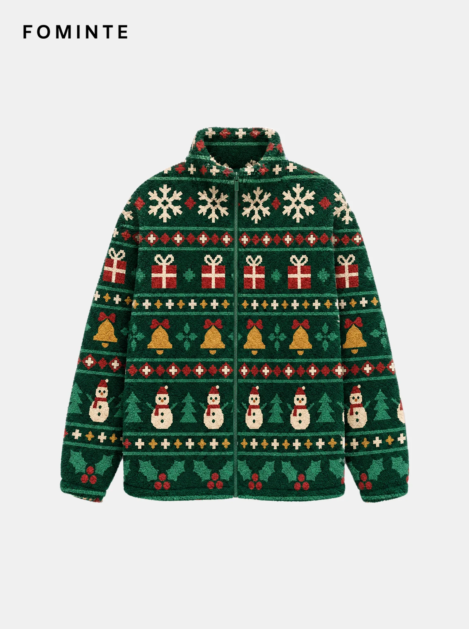 Pine Green Holiday Fair Isle Snowman Fleece Jacket