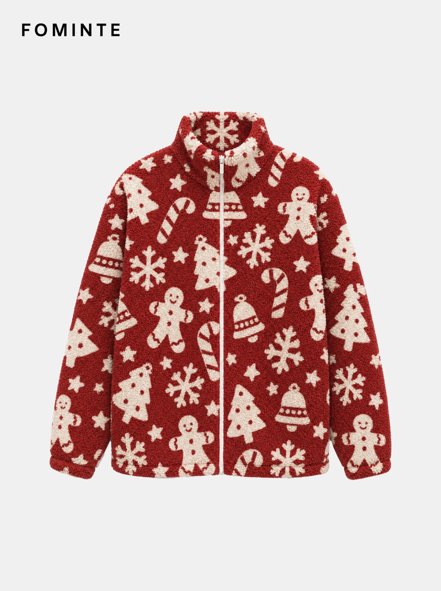 Festive Red Gingerbread Man Christmas Sherpa Jacket