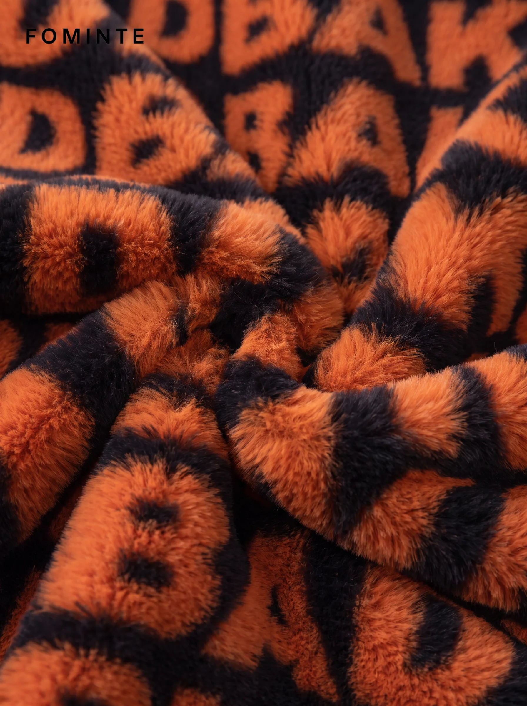 Tangerine and Black Monogram Luxury Faux Fur Zip Jacket