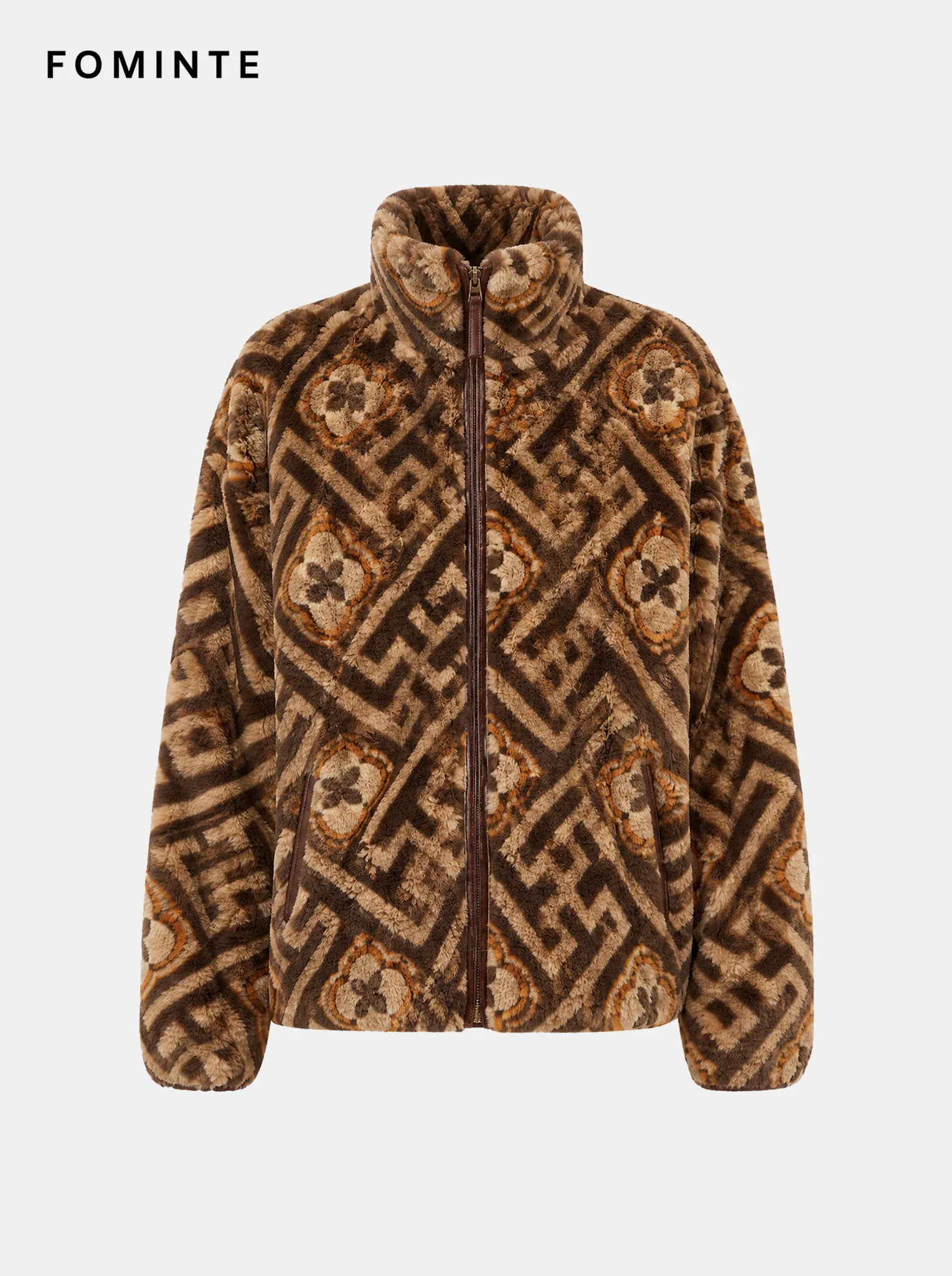 Earthy Colorblock Geometric Patchwork Luxury Faux Fur Jacket