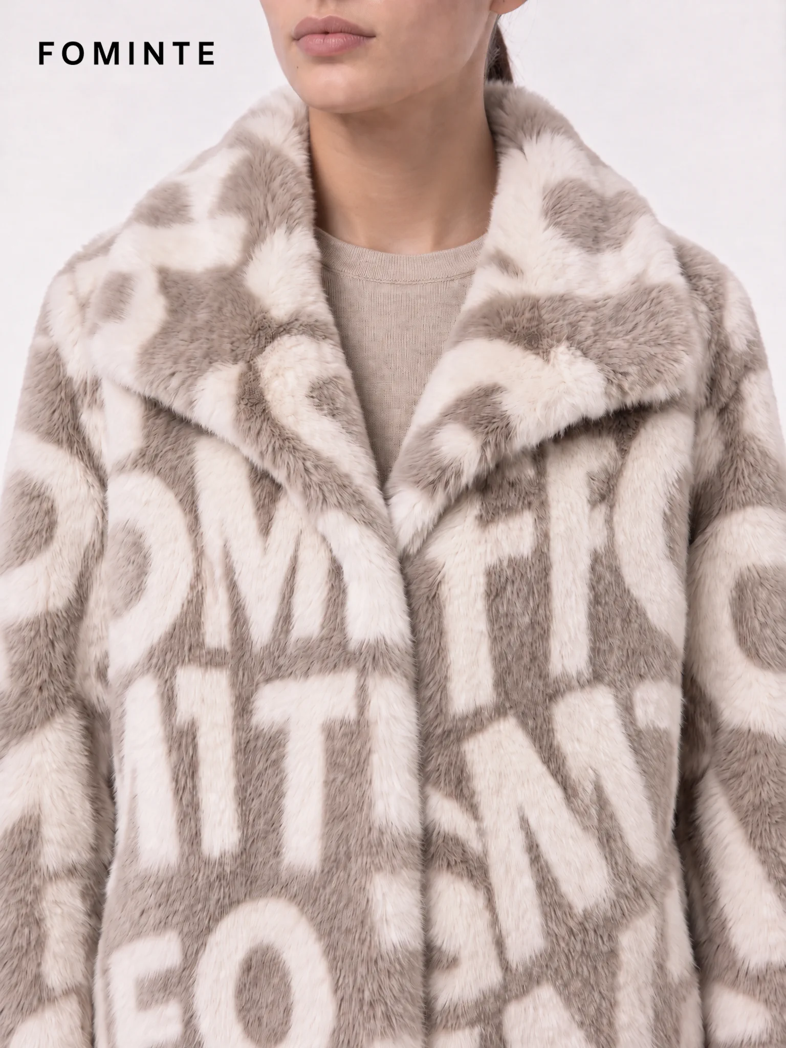 Monochromatic Dalmatian Spotted Luxury Faux Fur Coat