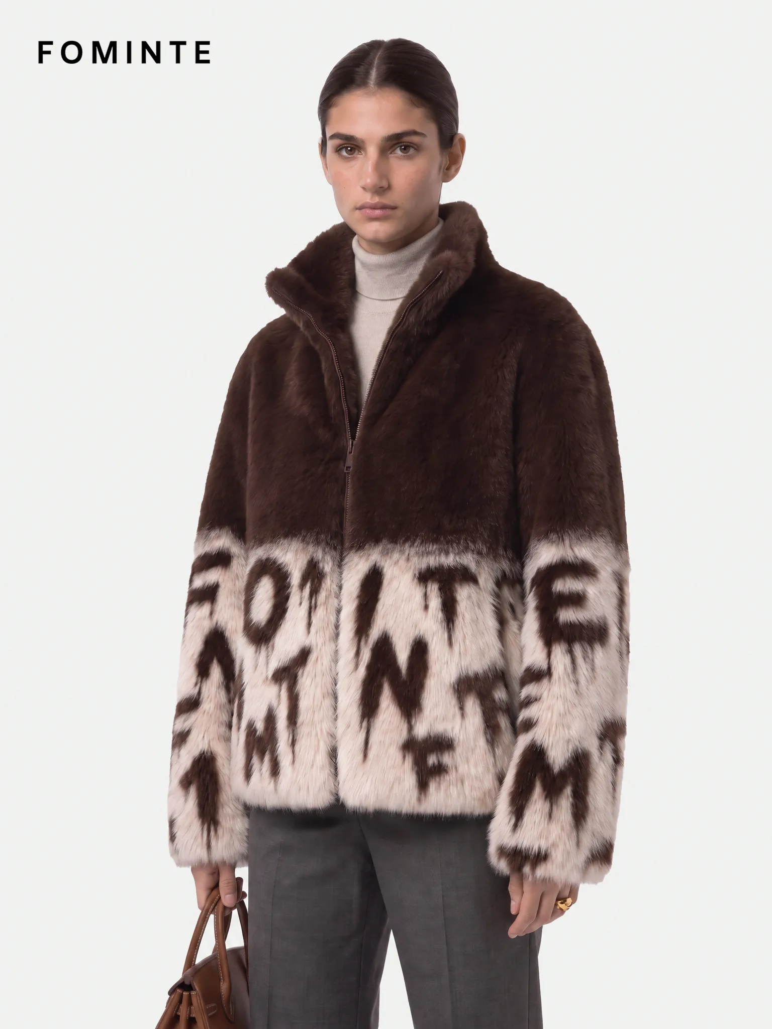 Caramel Mocha Linear Striped Luxury Faux Fur Jacket