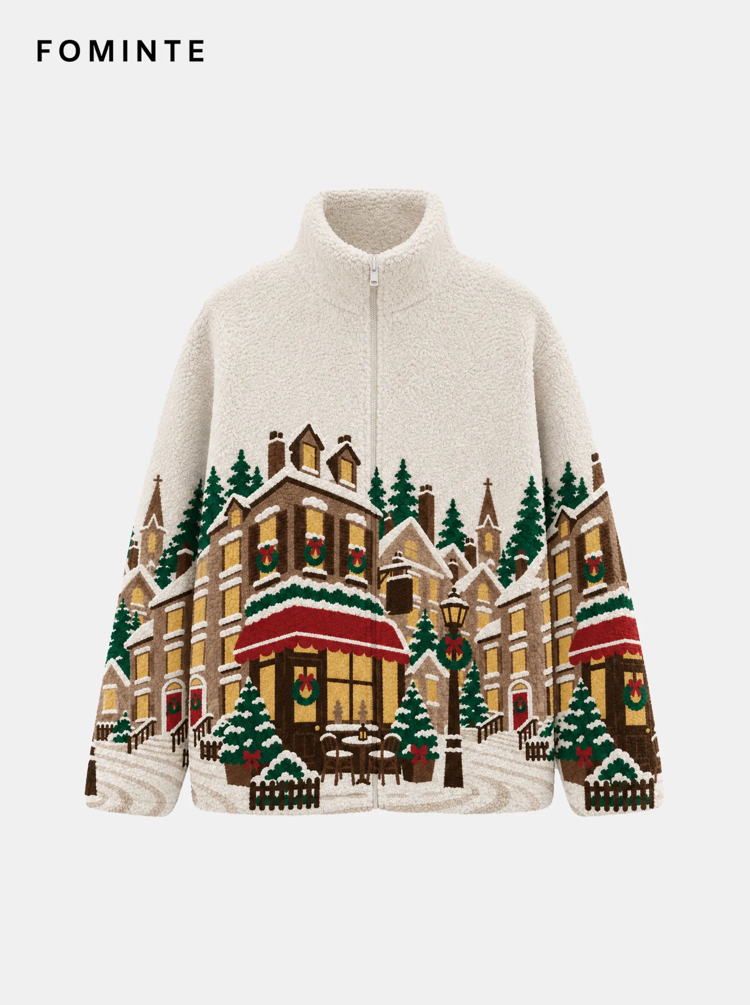 European Winter Town Jacquard Sherpa Fleece Jacket