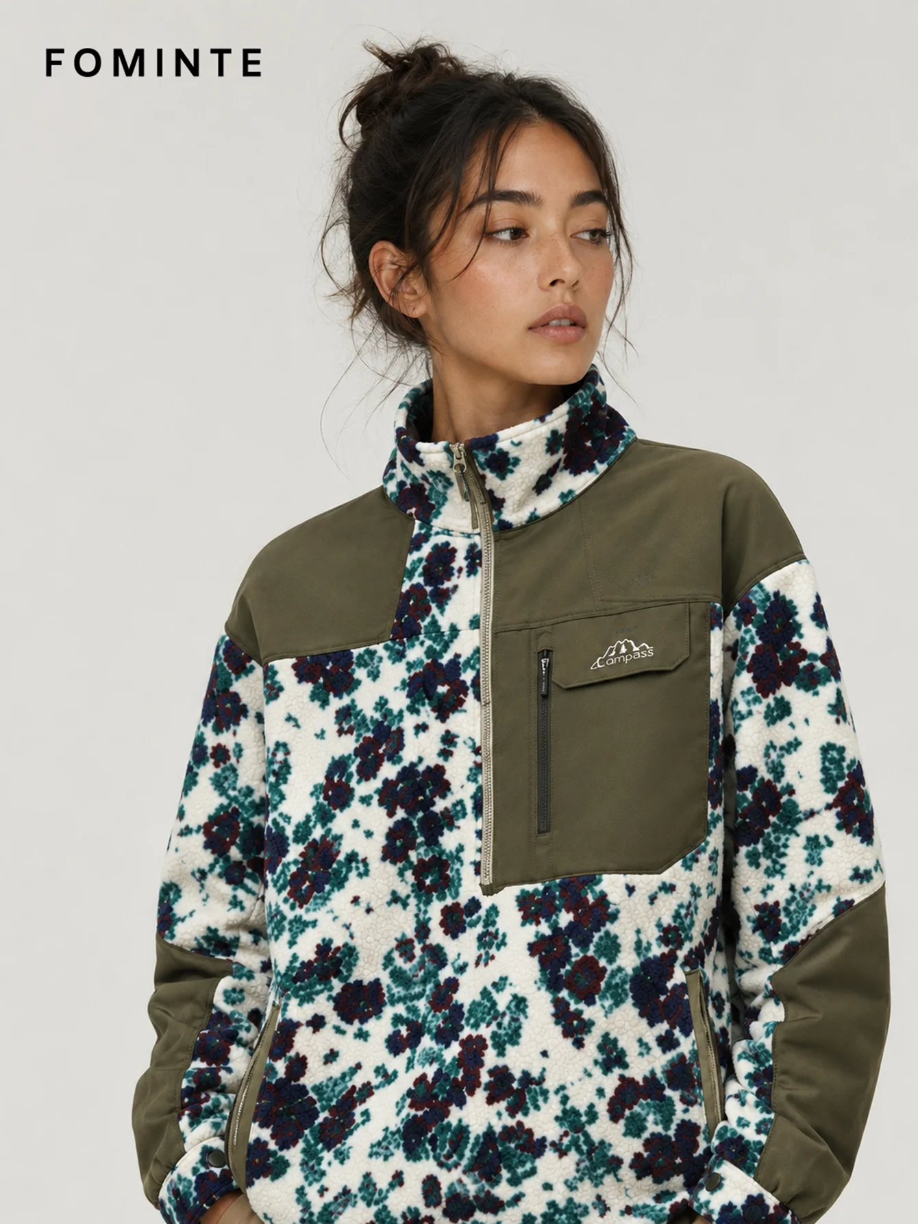 Fleece Outdoor Spliced Stand Collar Pullover - All-Over Print Wholesale Custom Sportswear - FM0801000413-6