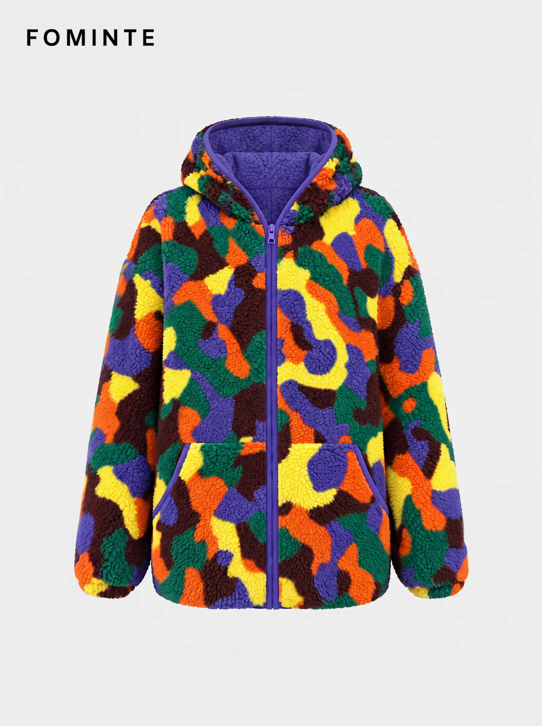 Vibrant Abstract Street Camo Hooded Sherpa Fleece Jacket