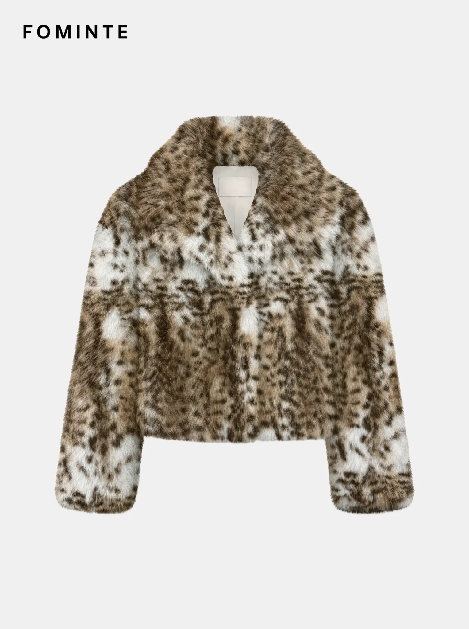 Ivory Tiger-Inspired Shawl Collar Faux Fur Jacket