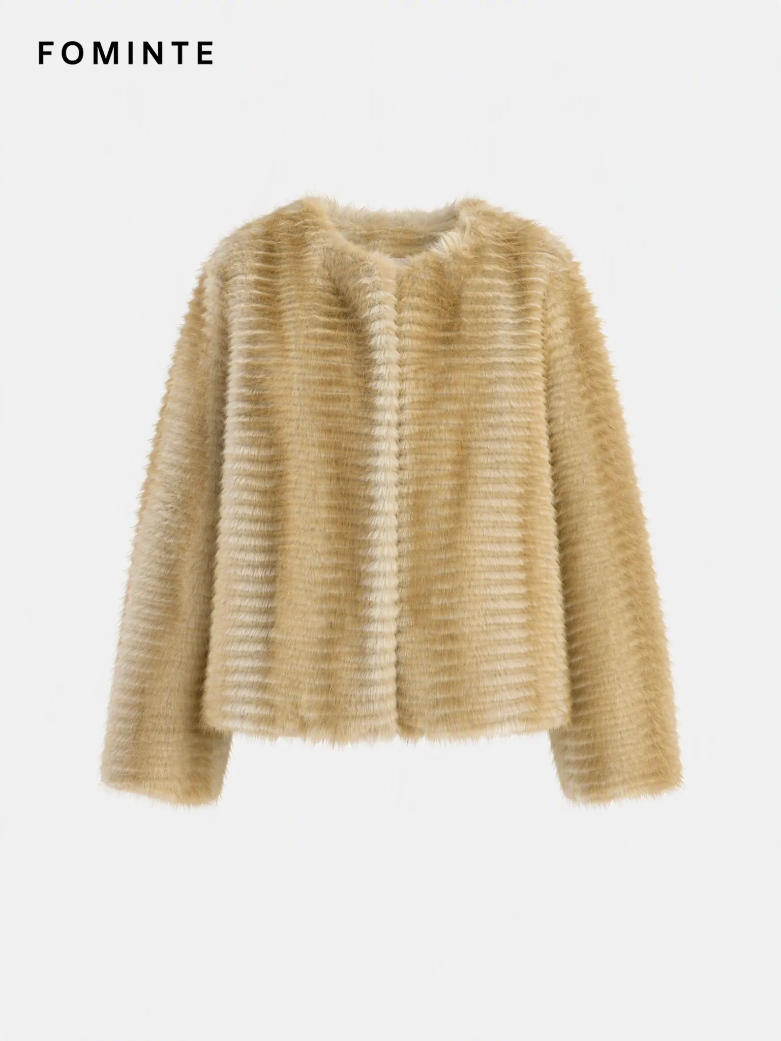 Golden Caramel Stand Collar Plush Faux Fur Jacket