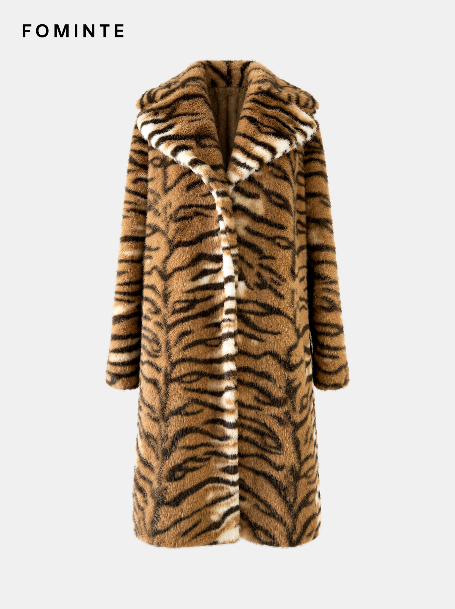 Warm Ivory Tiger-Inspired Faux Fur Coat