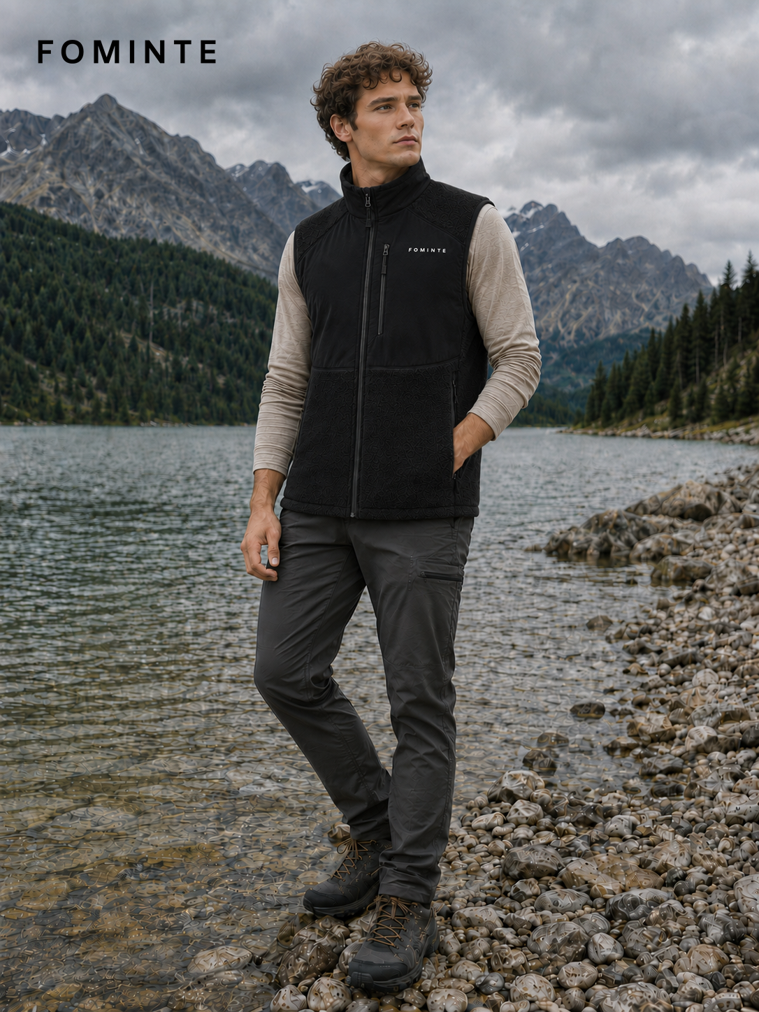 Black Men's Hybrid Fleece Vest Wholesale Custom Outerwear - FM0801000430-2