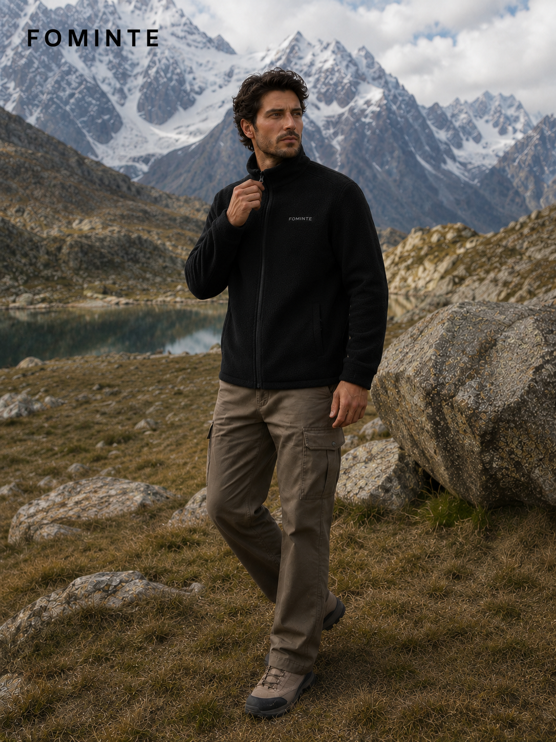 Black Men's Full-Zip Fleece Jacket Wholesale Custom Outerwear - FM0801000436-2