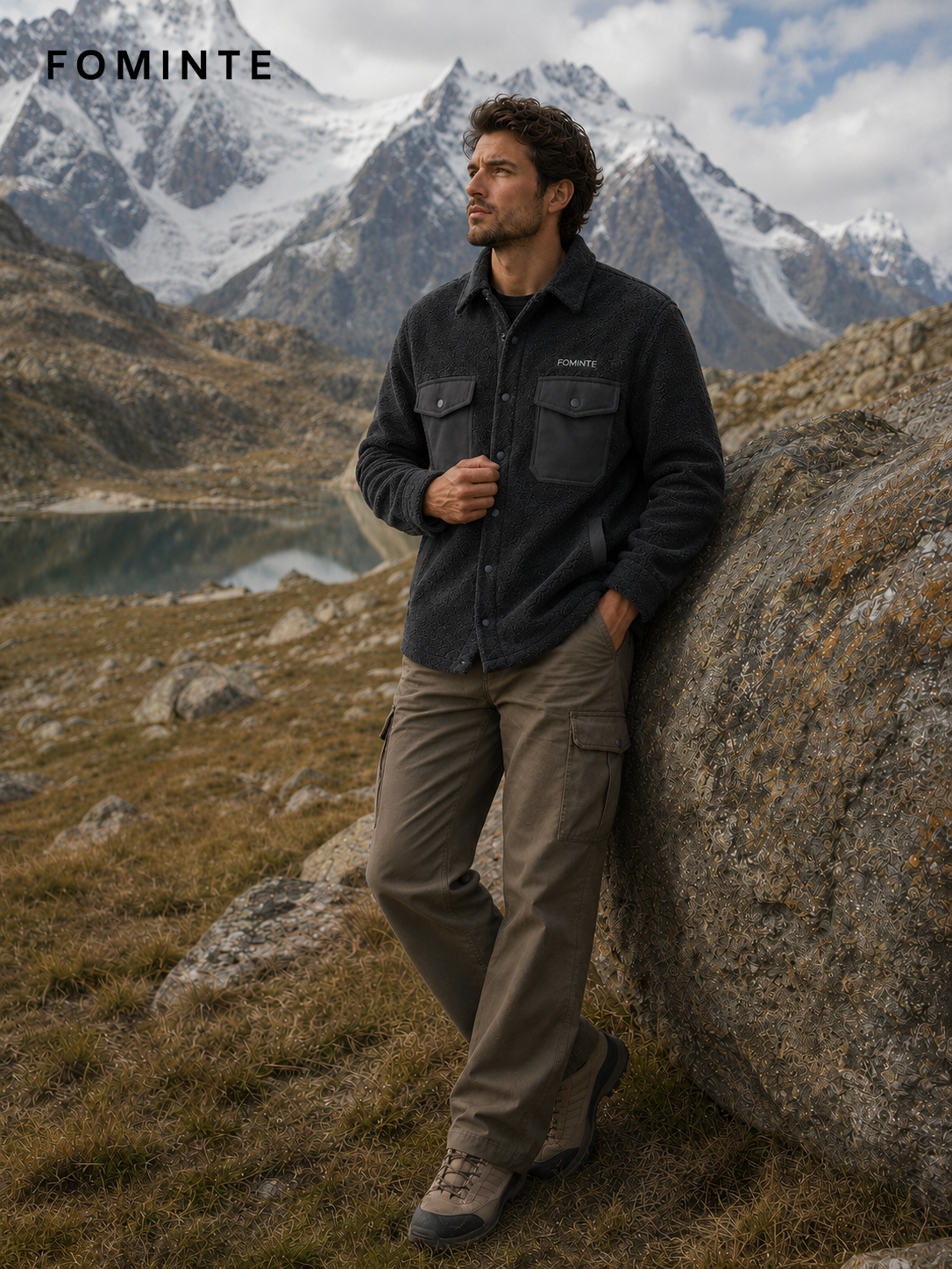 Charcoal Men's Fleece Overshirt Jacket Wholesale Custom Outerwear - FM0801000438-2