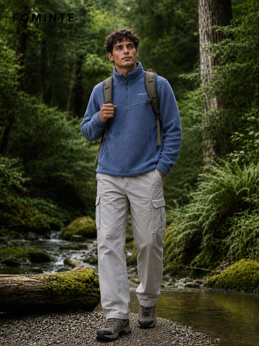 Grey Blue Men's Quarter-Zip Fleece Pullover Wholesale Custom Outerwear - FM0801000449-2