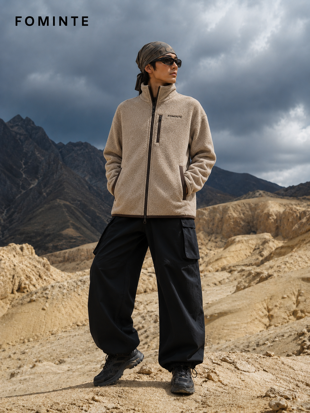 Khaki and Light Brown Unisex Full-Zip Fleece Jacket Wholesale Custom Outerwear - FM0801000450-2