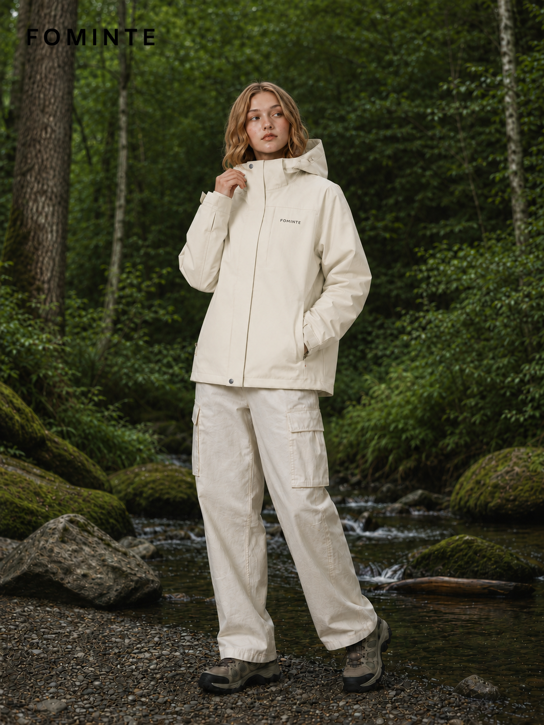 Cream Women's Hooded Softshell Jacket Wholesale Custom Outerwear - FM0802000432-1