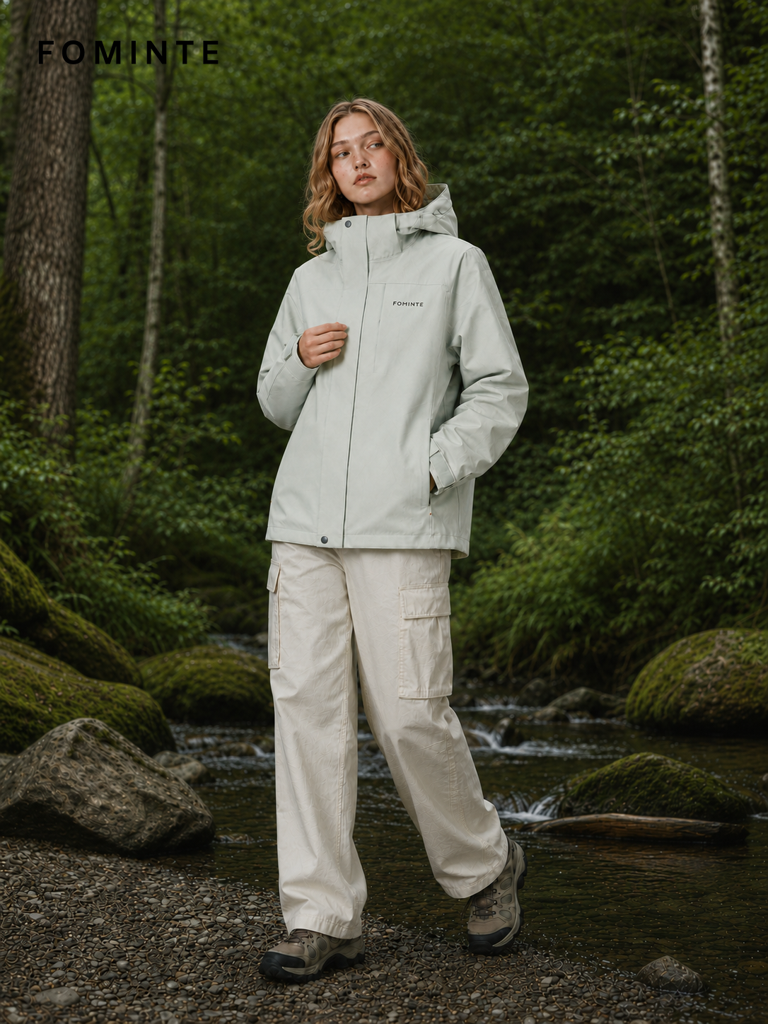 Light Grey Green Women's Hooded Softshell Jacket Wholesale Custom Outerwear - FM0802000432-2