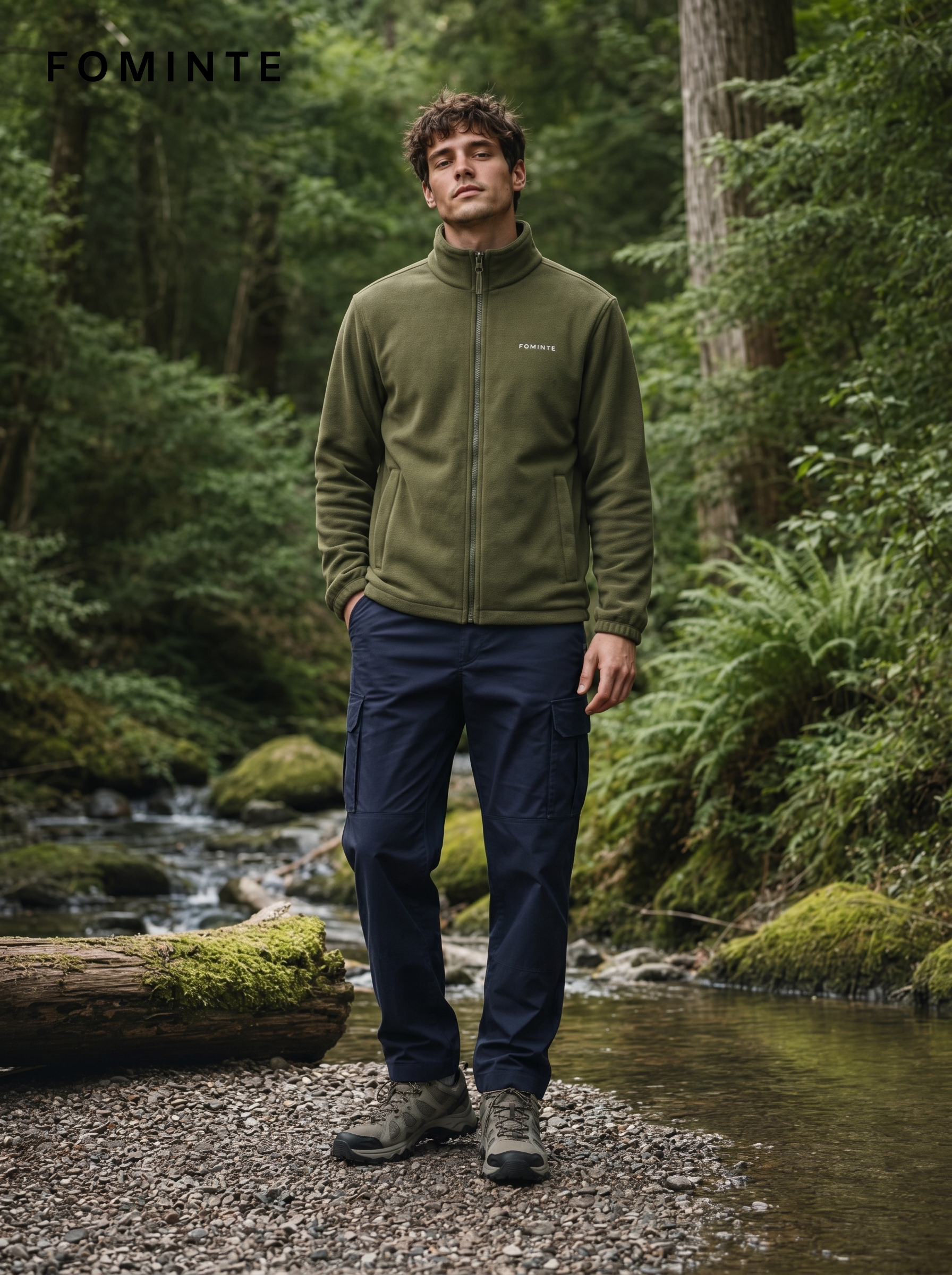 Olive Green Men's Full-Zip Fleece Jacket Wholesale Custom Outerwear - FM0802000434-3