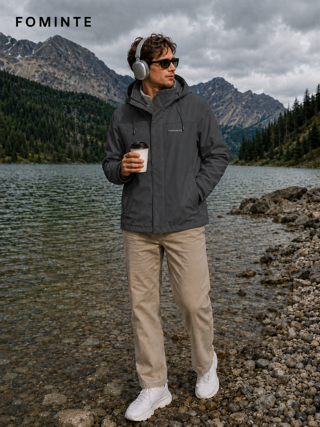 Dark Charcoal Men's Hooded Softshell Jacket Wholesale Custom Outerwear - FM0802000441-2