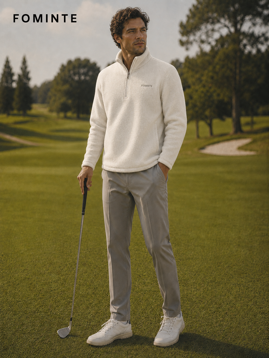 Mist White Men's Quarter-Zip Fleece Pullover Wholesale Custom Outerwear - FM0802000443-1