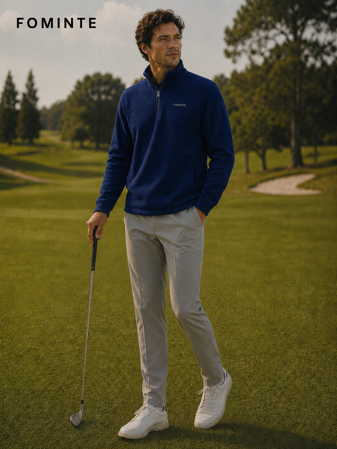 Navy Blue Men's Quarter-Zip Fleece Pullover Wholesale Custom Outerwear - FM0802000443-3