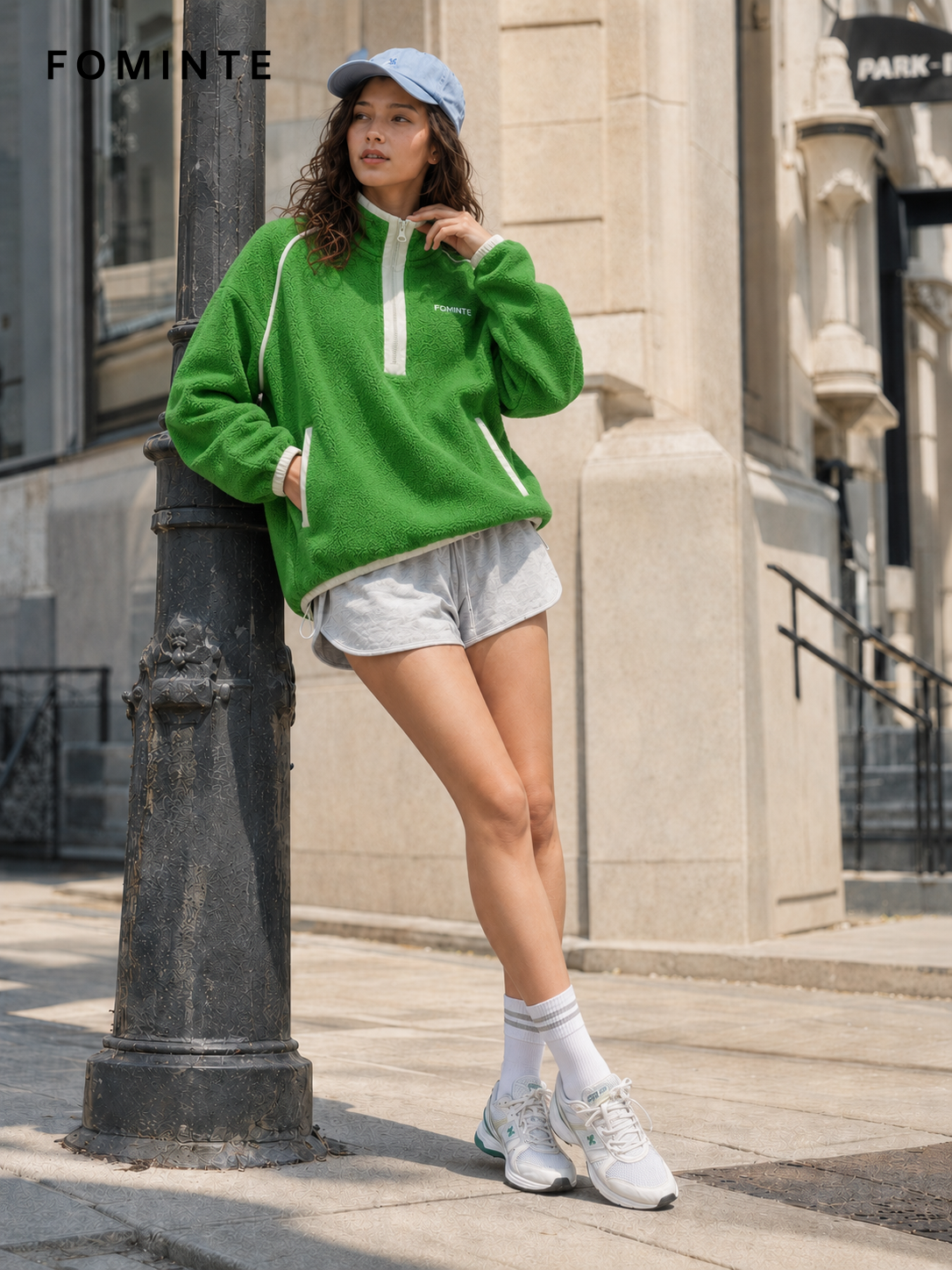 Grass Green and Cream Women's Colorblock Quarter-Zip Fleece Pullover Wholesale Custom Outerwear - FM0802000444-3