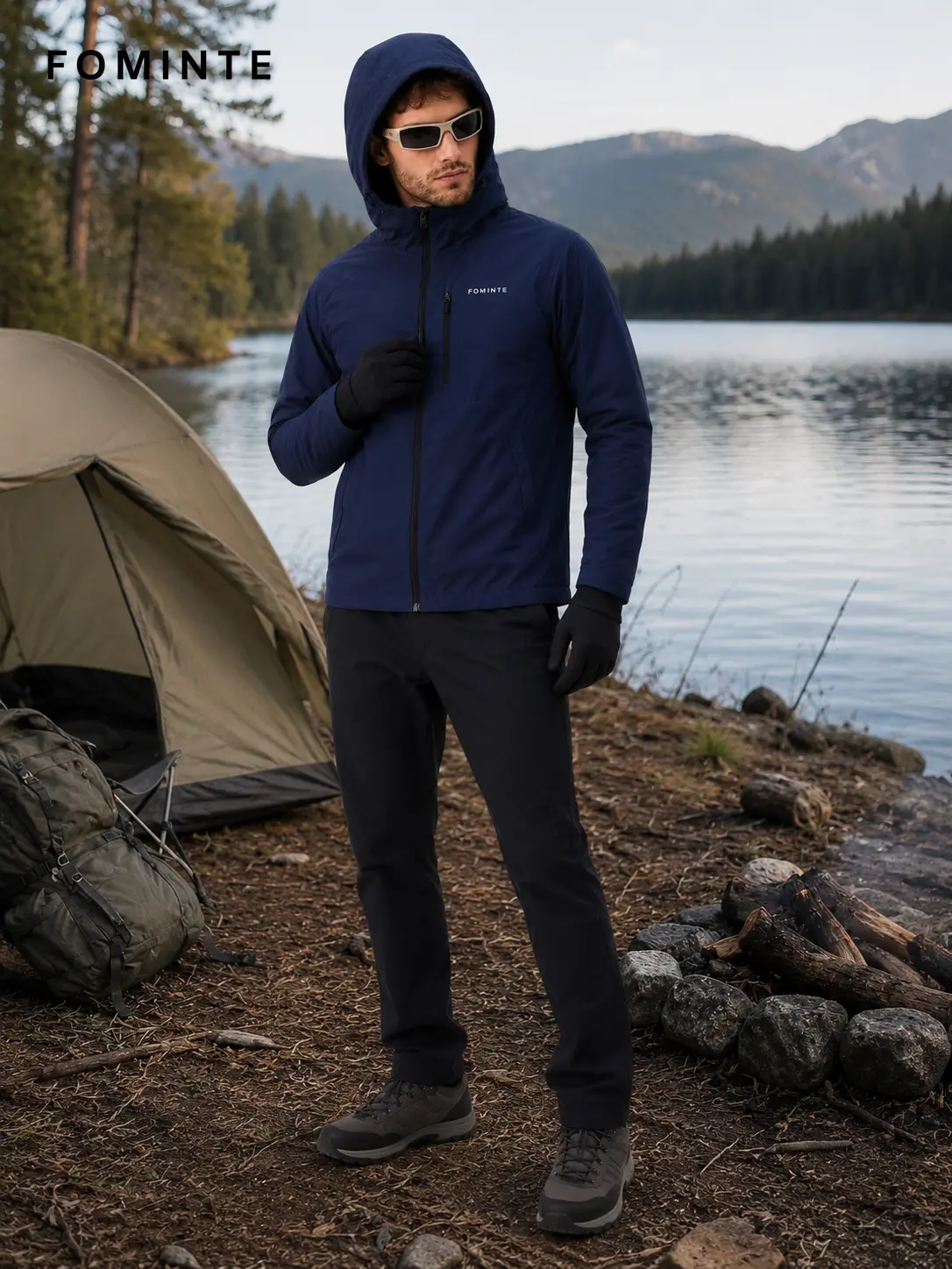 Men's Navy Blue Hooded Softshell Jacket