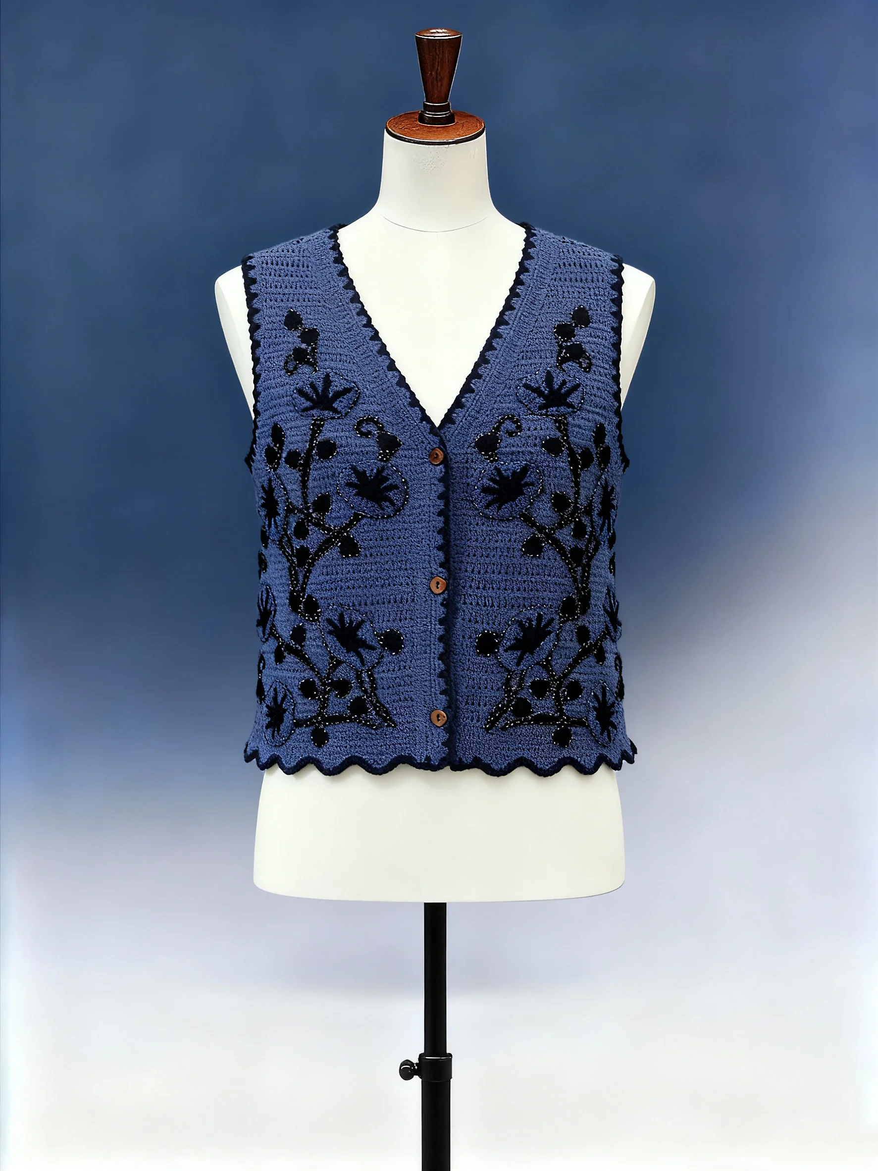Navy Crochet Vest - FM0102000122
