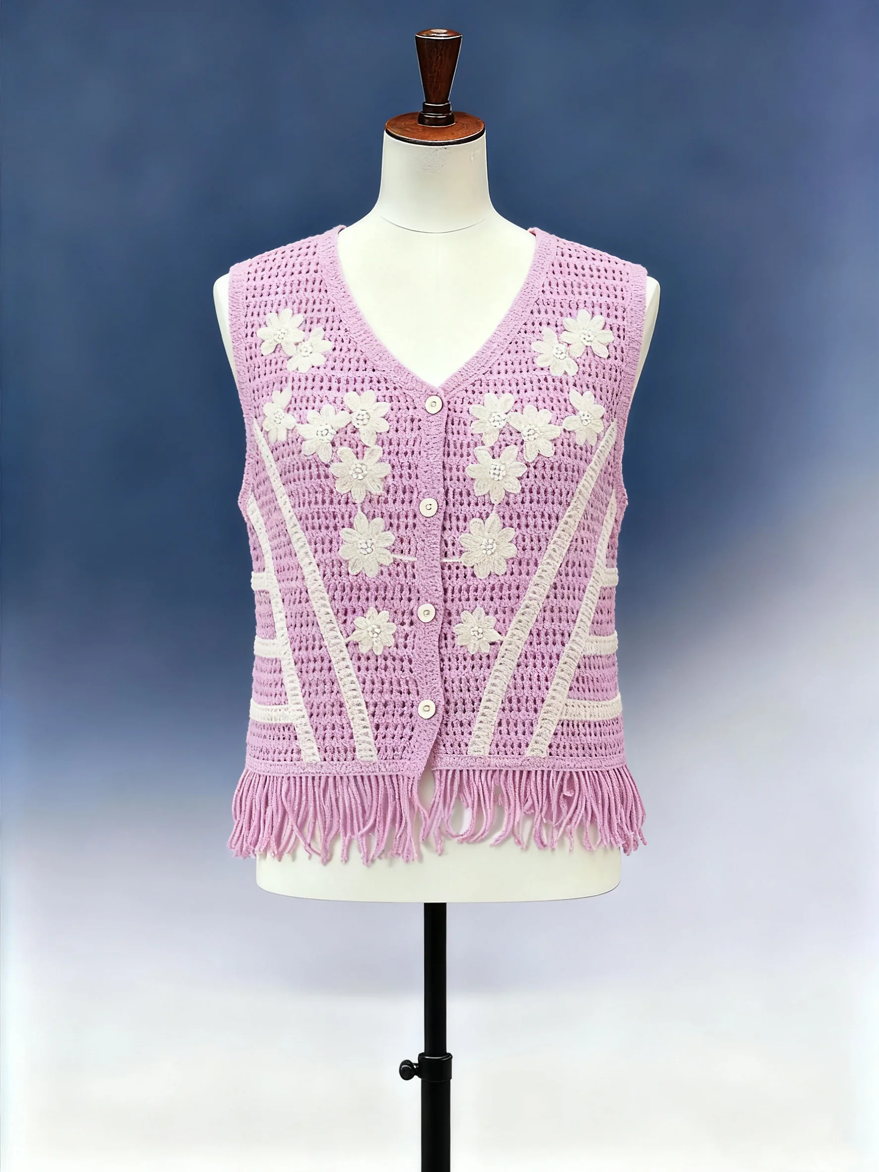 Floral Crochet Vest with Fringe - FM0102000116