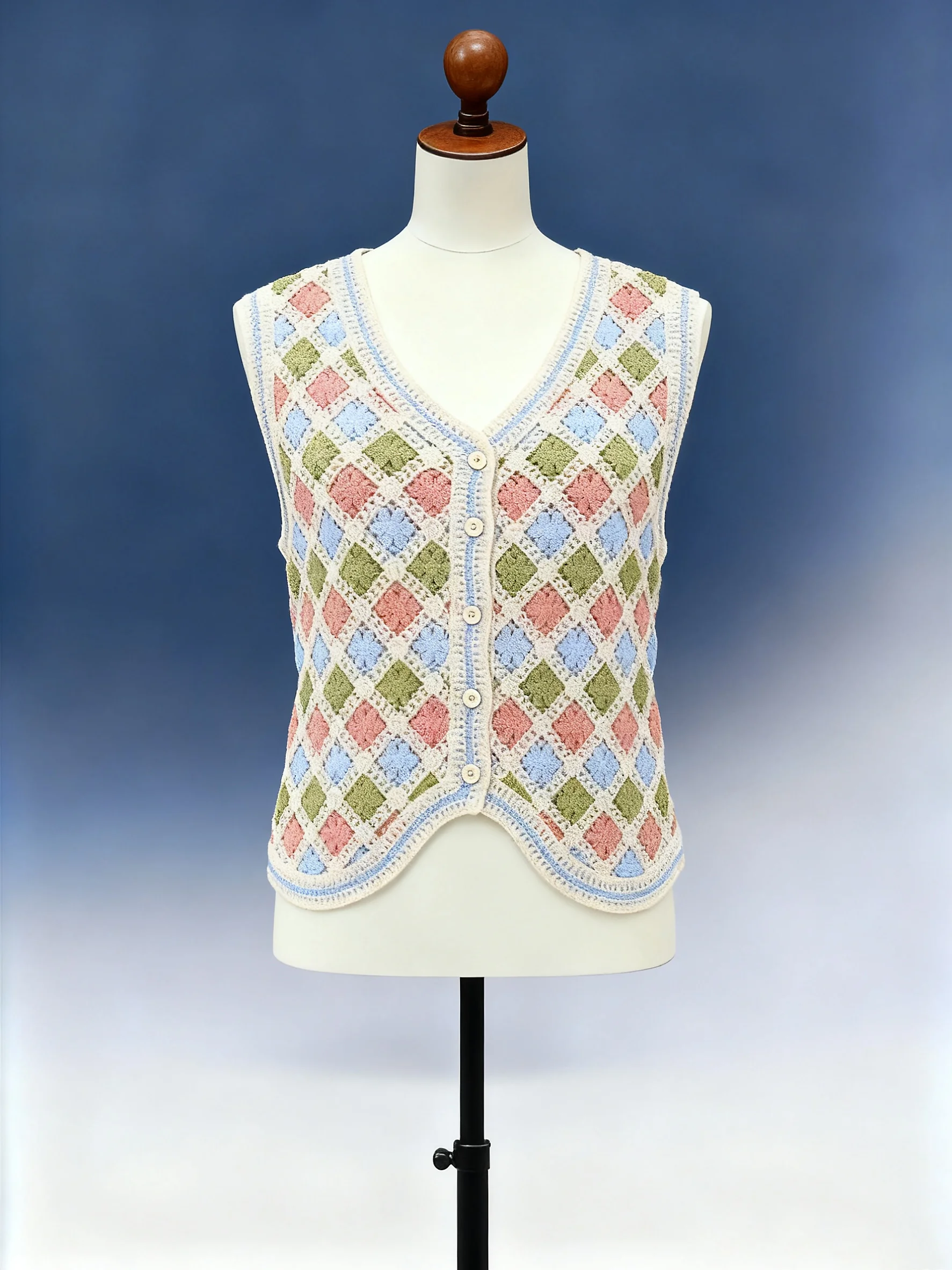 Pastel Checkered Crochet Vest - FM0102000117