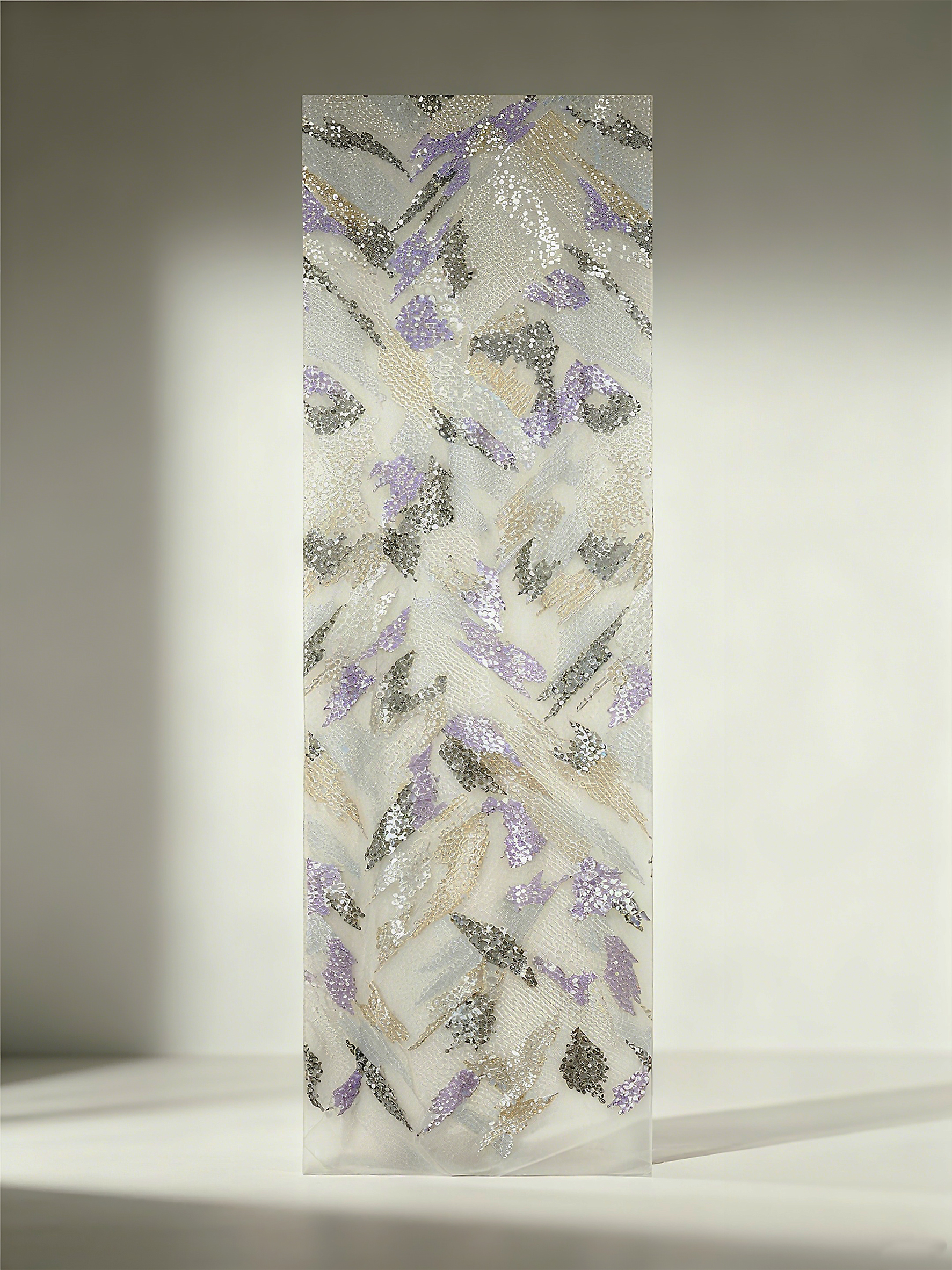 FT25-119: Artistic Abstract Beaded and Sequin Fabric with Textured Embroidery