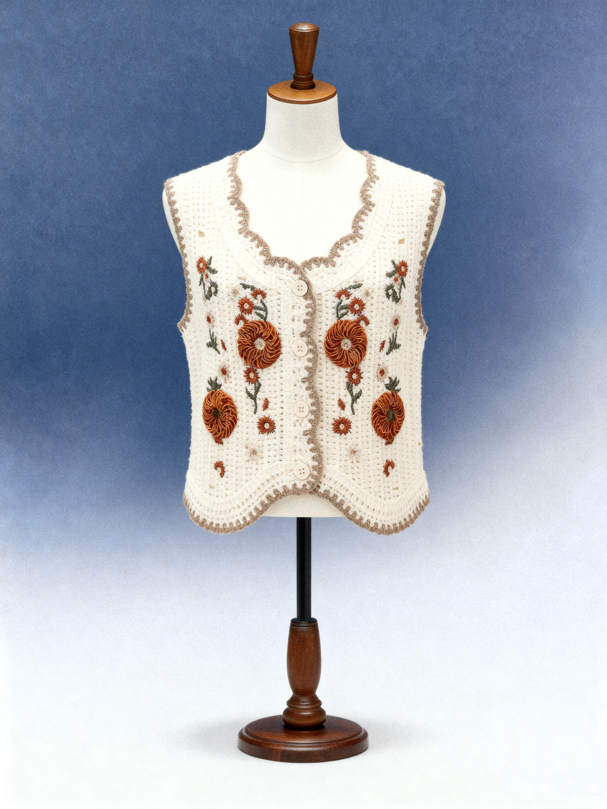 Ribbon Floral Crochet Vest - FM0103000129