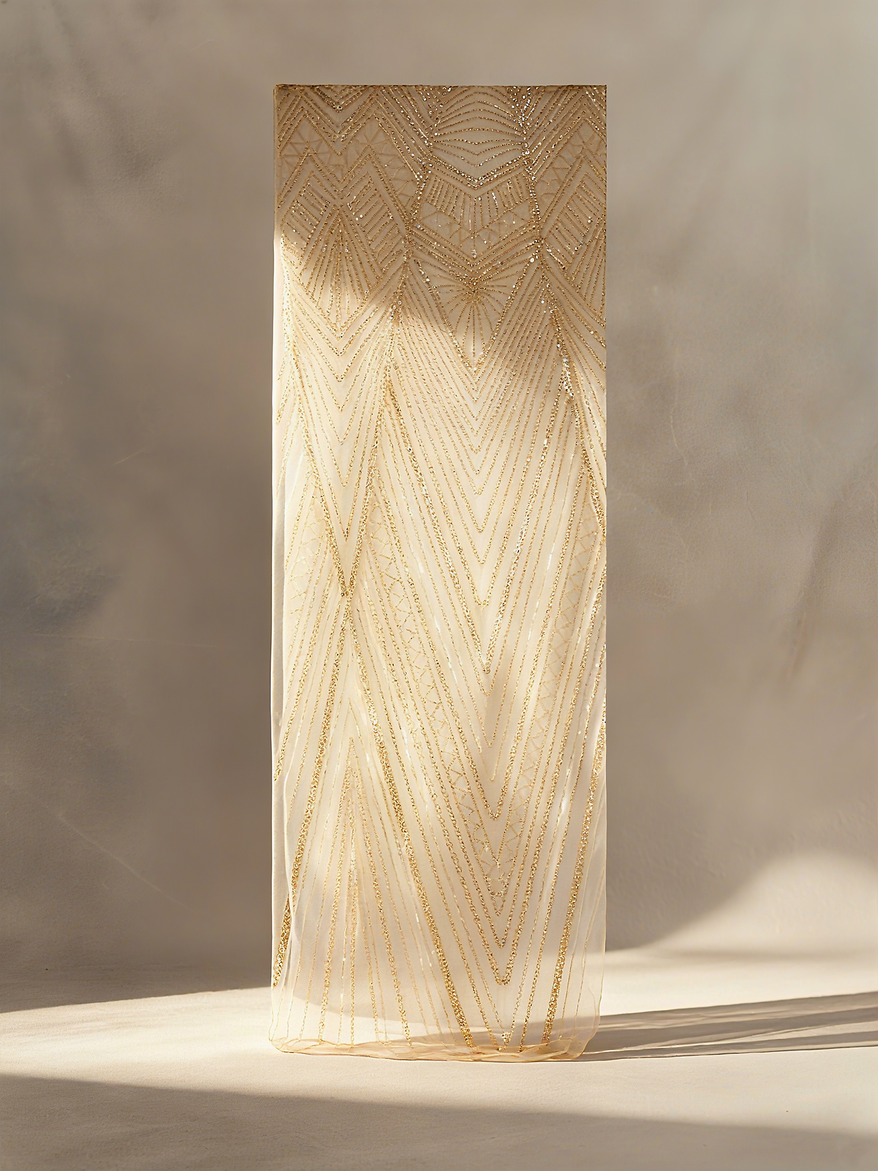 FT25-137: Glamorous Art Deco Chevron Beaded Fabric for Gatsby Style Gowns