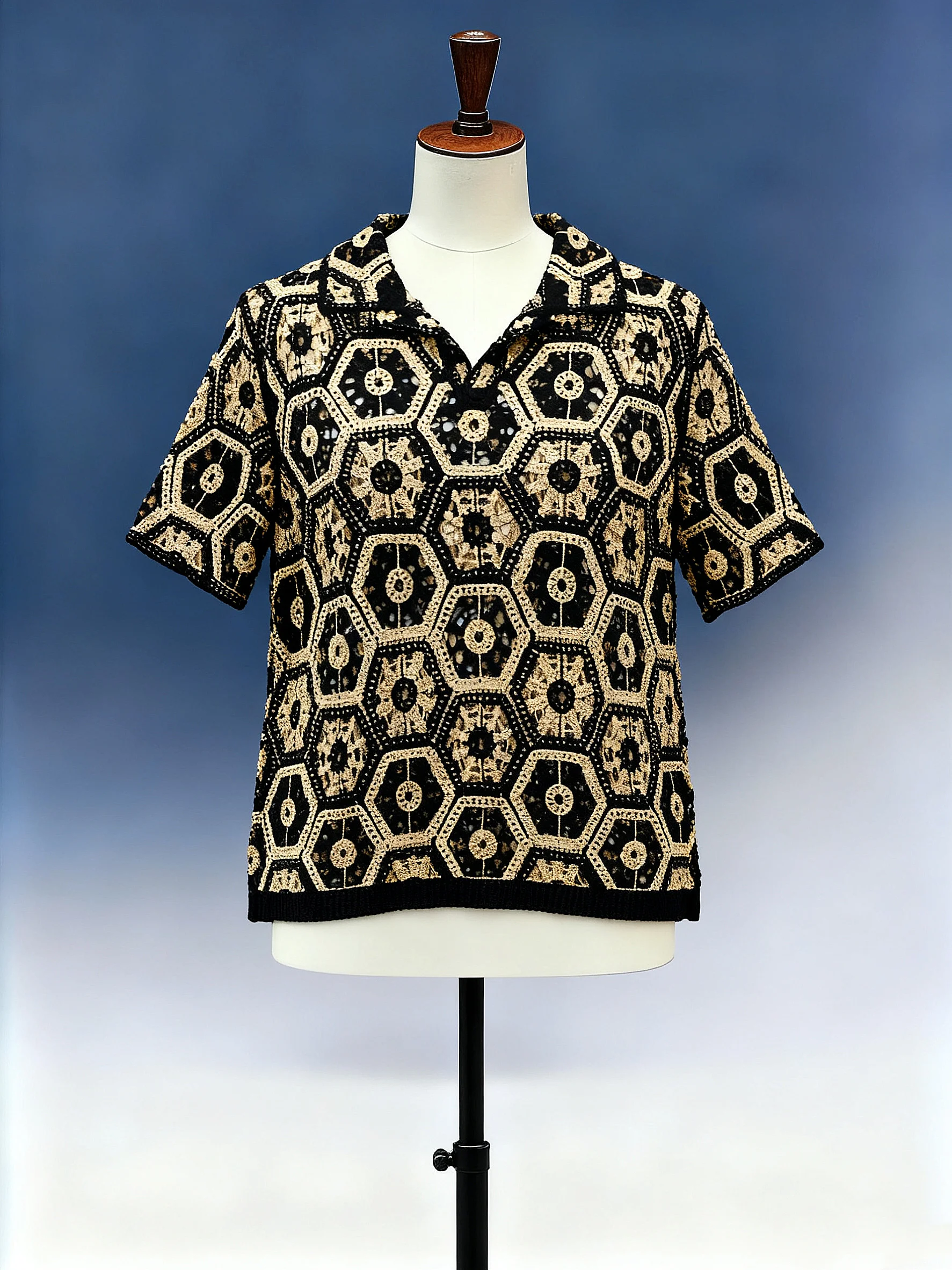 Men's Striped Crochet Polo - FM0101000139