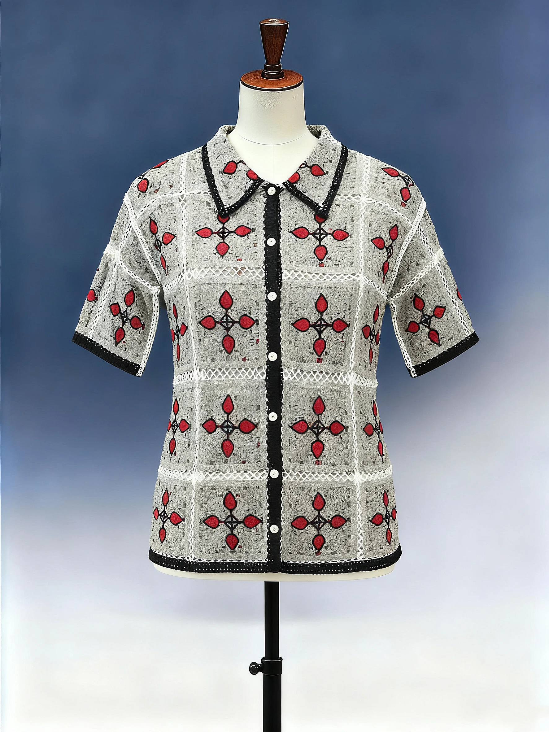 Men's Checkerboard Crochet Polo - FM0101000142