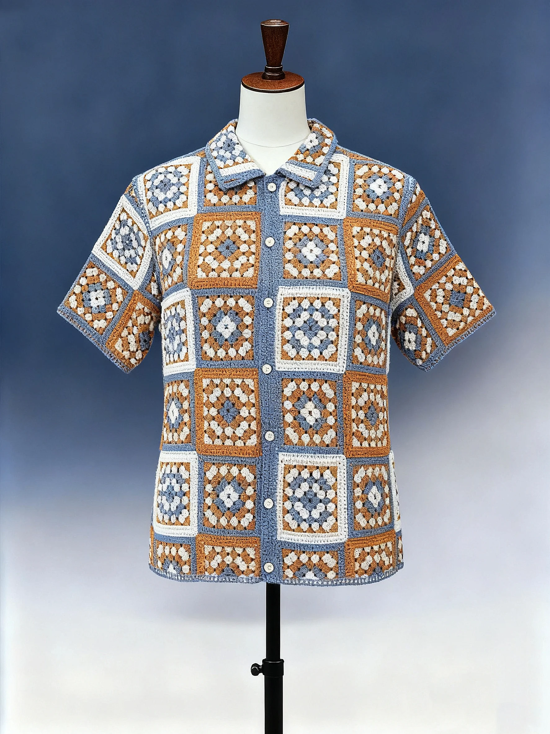 Men's Diamond Pattern Crochet Polo - FM0101000143