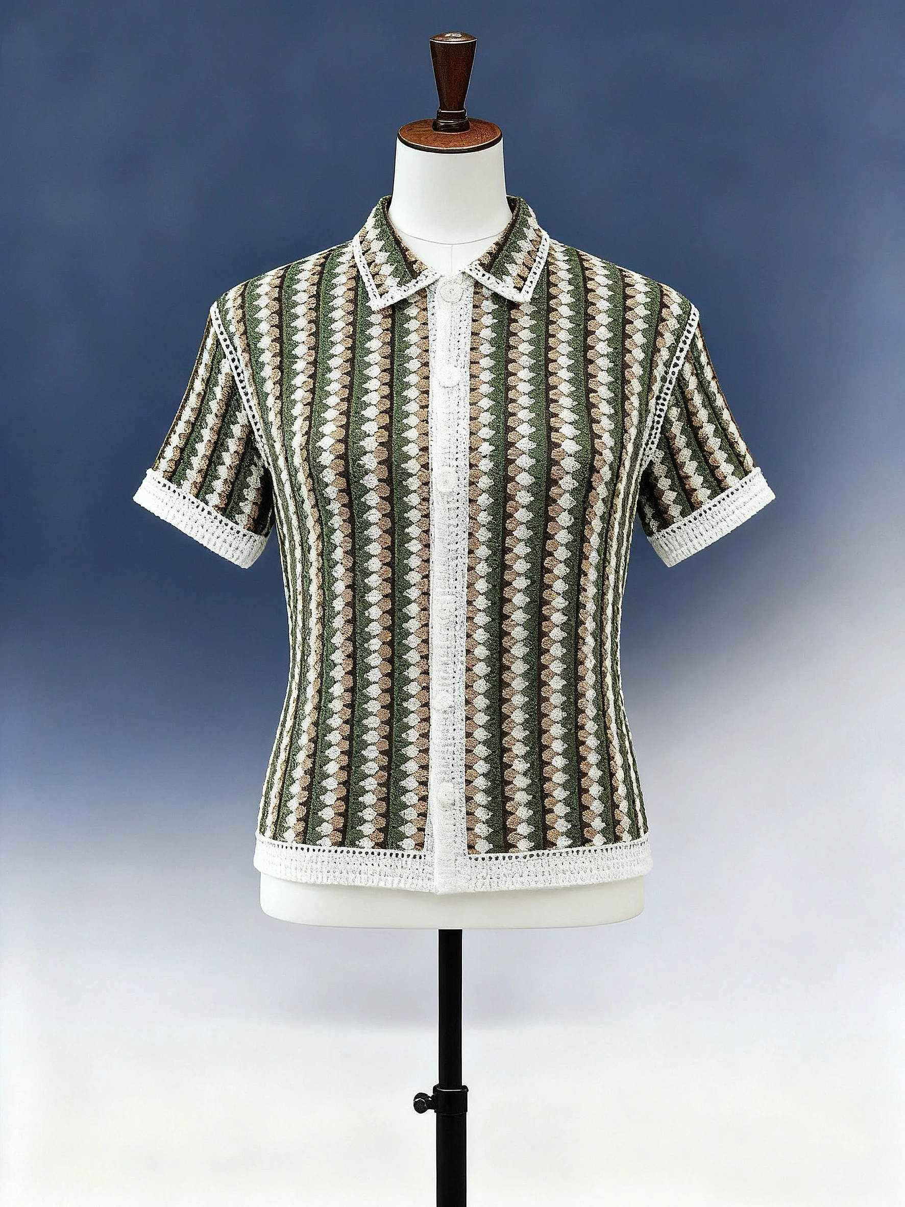 Men's Diamond Pattern Crochet Polo - FM0101000144