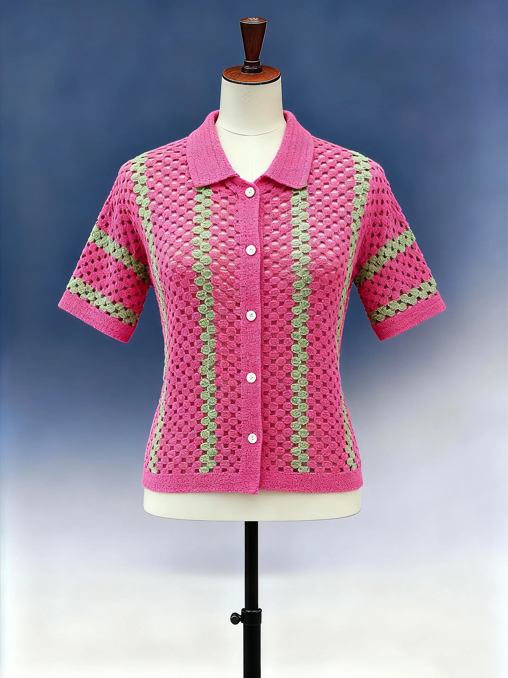 Striped Granny Stitch Crochet Shirt - FM0102000147