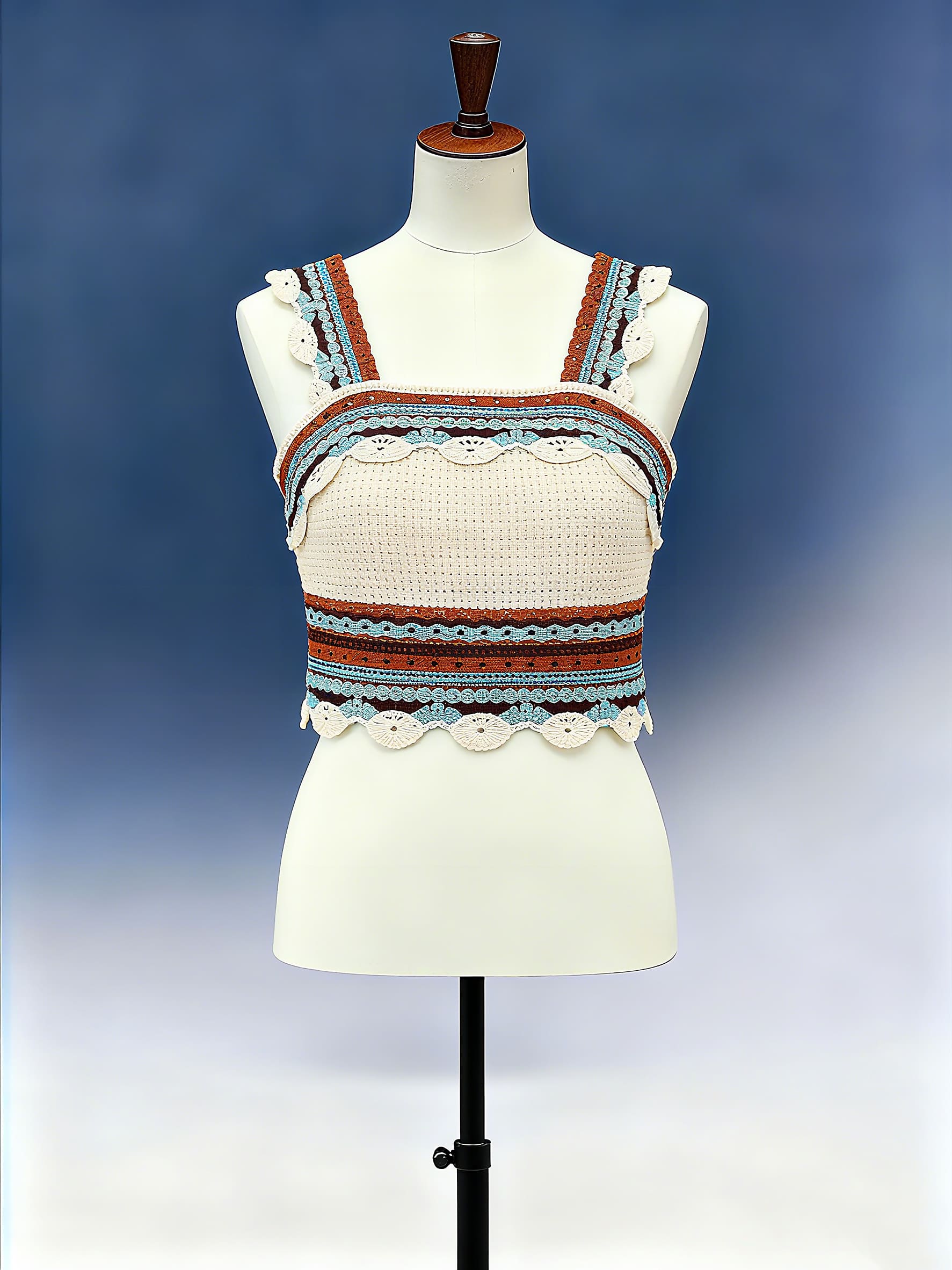 Striped Boho Crochet Knit Crop Top - FM0102000149