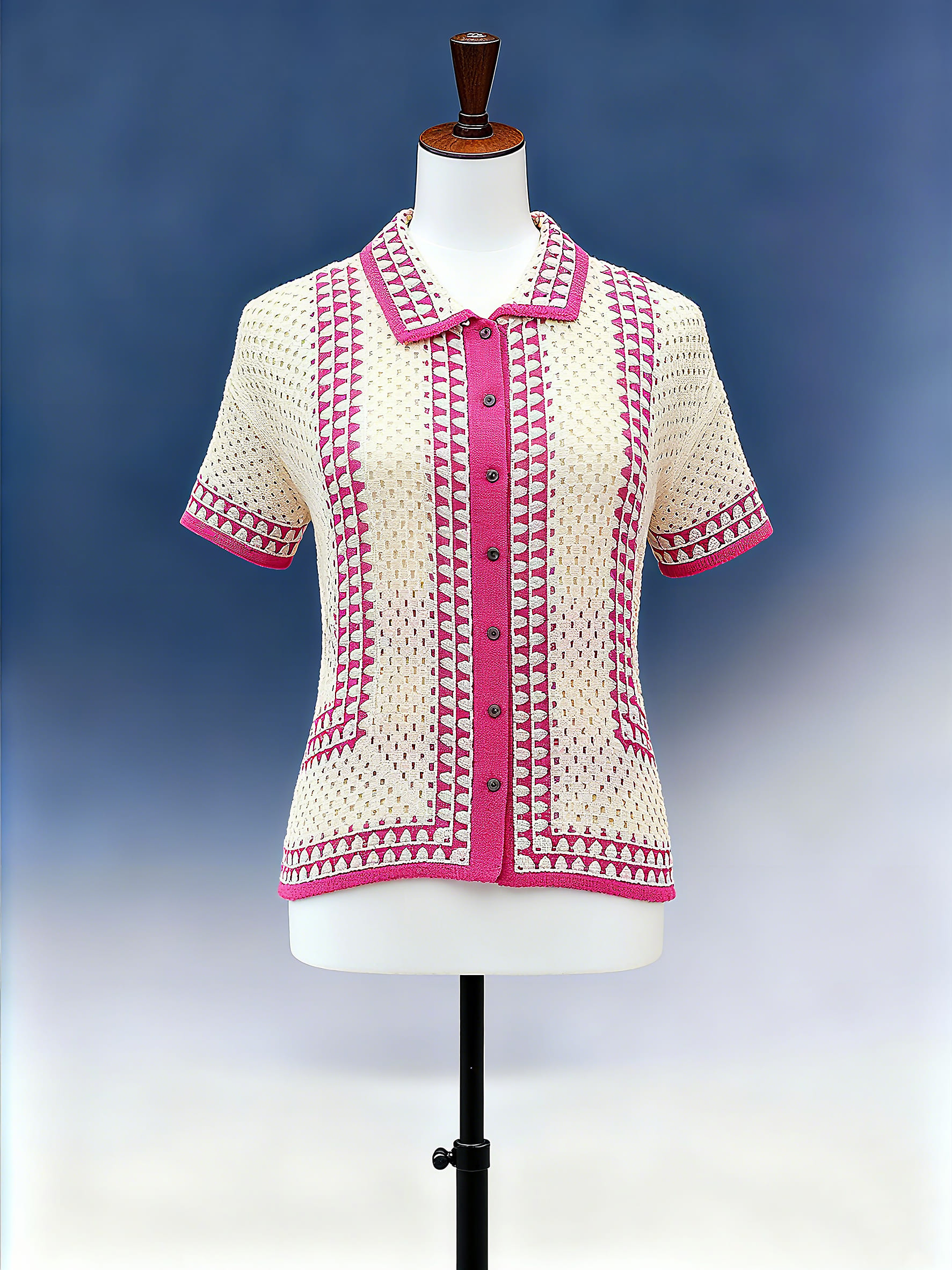Graphic Trim Crochet Tunic Shirt - FM0102000151