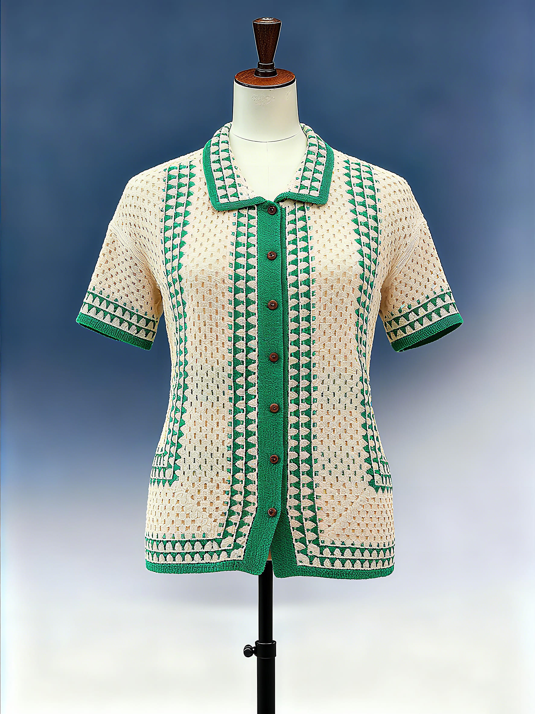 Openwork Crochet Resort Polo Shirt - FM0102000151