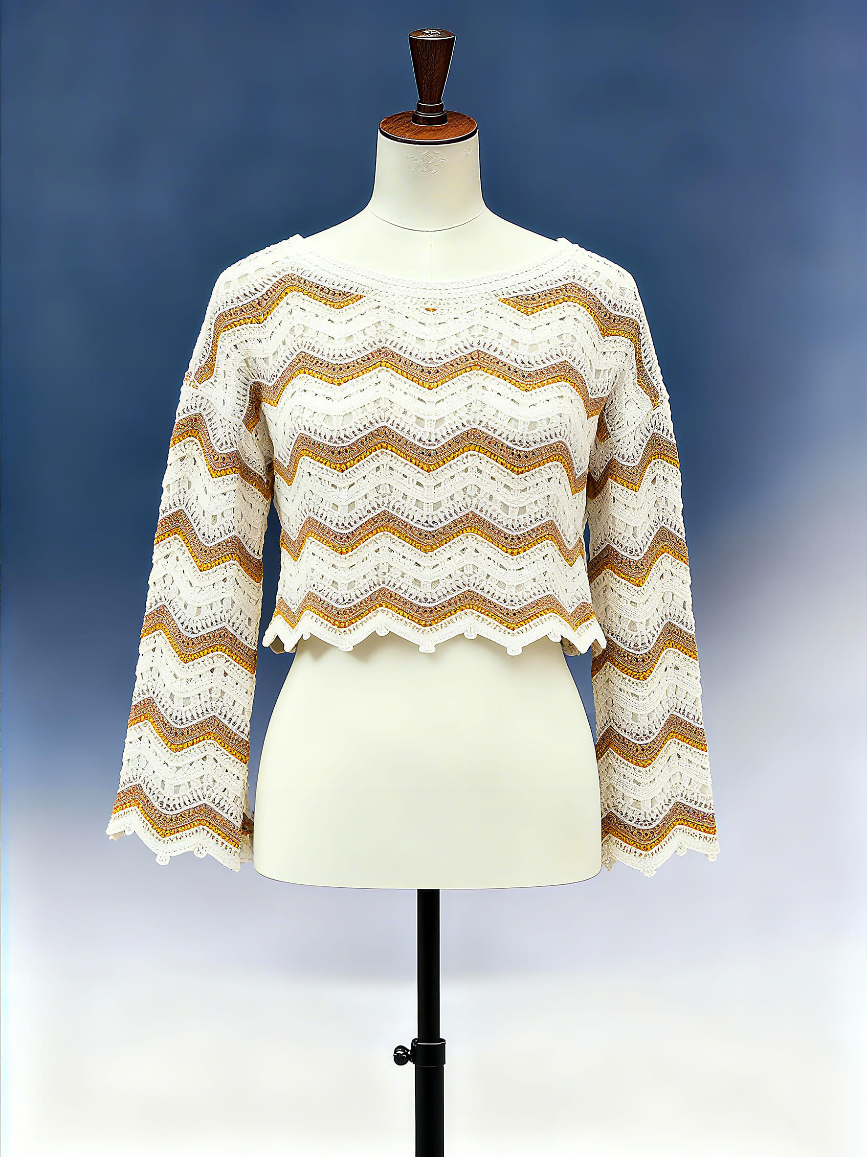 Chevron Crochet Crop Sweater - FM0102000153