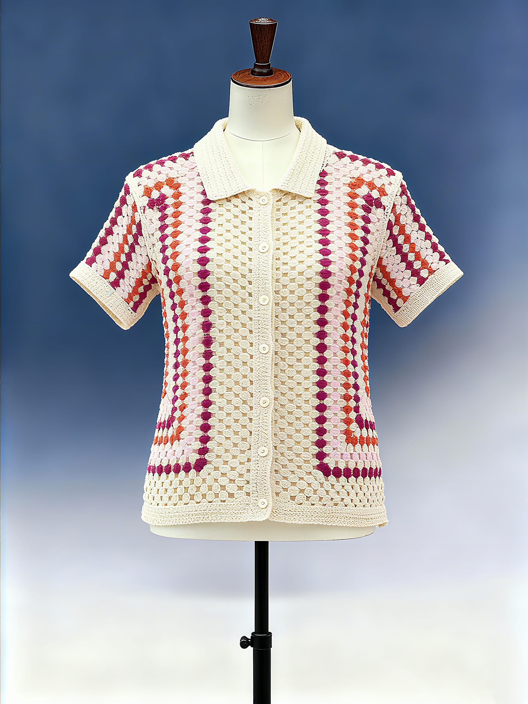 Geometric Color Block Crochet Shirt - FM0102000160