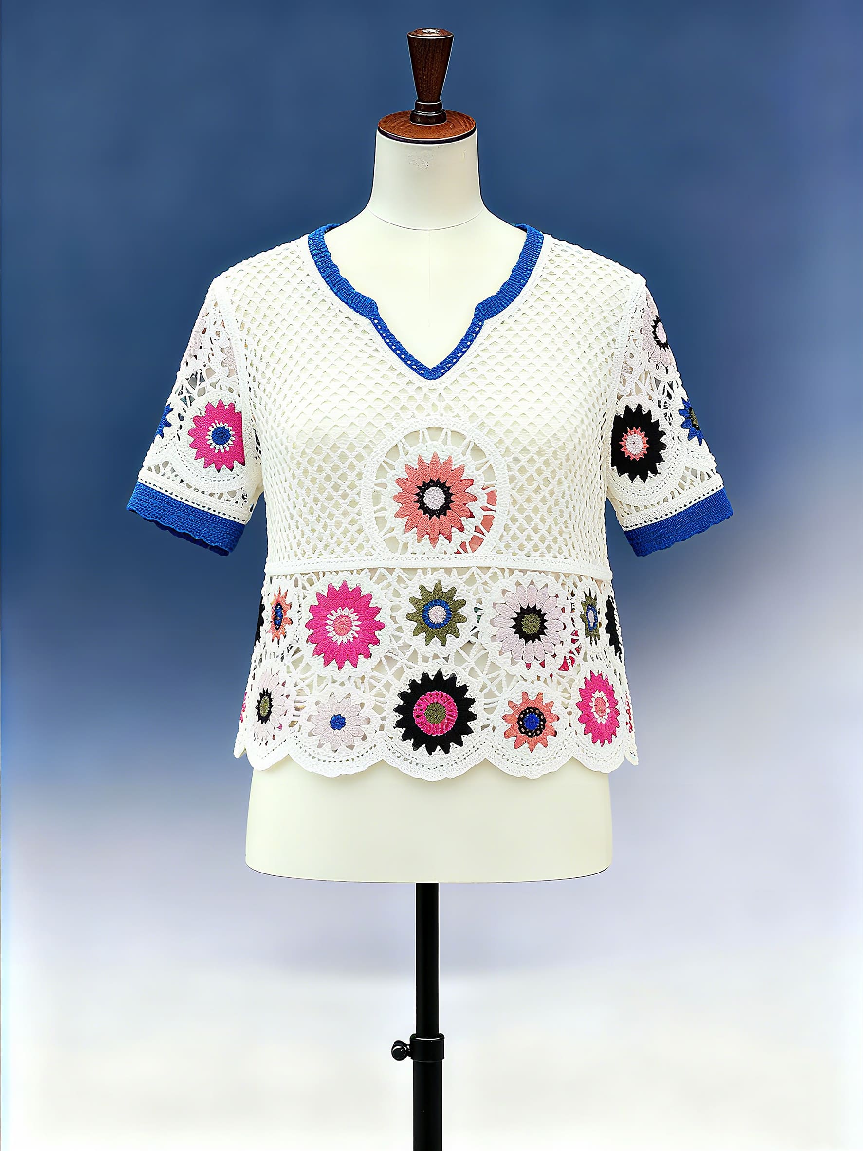 Floral Motif Mesh Crochet Top - FM0102000161