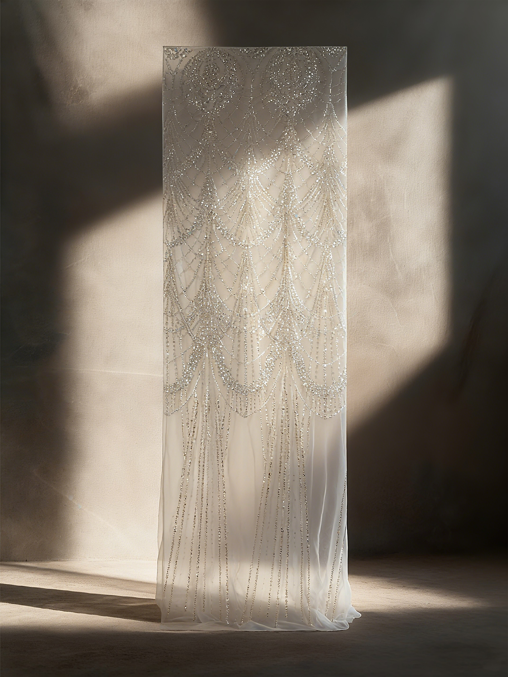 FT25-166B: Intricate Art Deco Floral Sequin Lace for Bridal Gowns